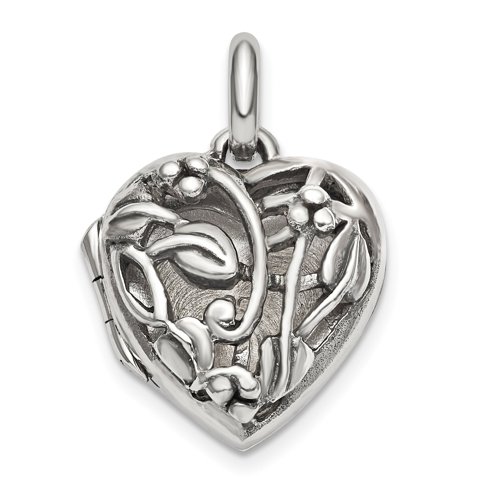 Sterling Silver Antiqued Filigree Top Polished Back 16mm Heart Locket Main image