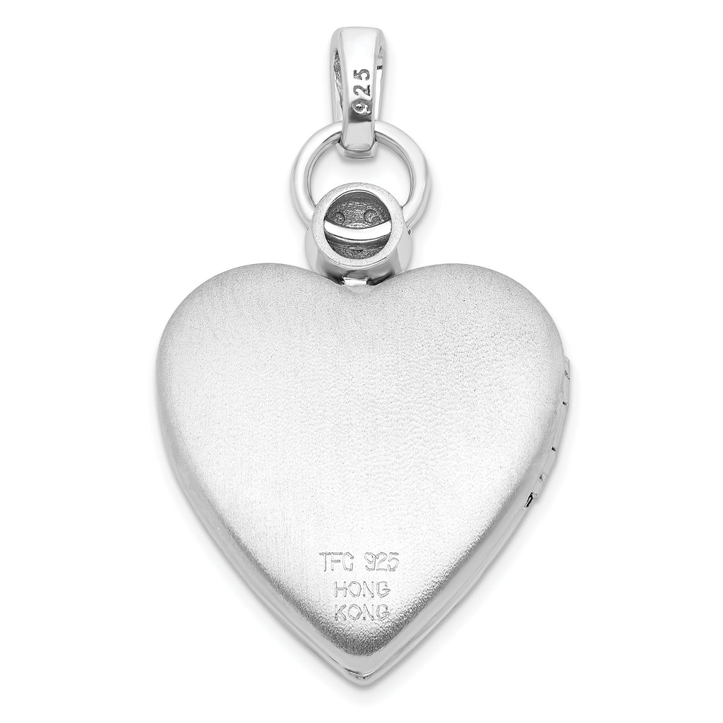 Sterling Silver Rhodium-plate 21mm Diamond Accented Satin Locket