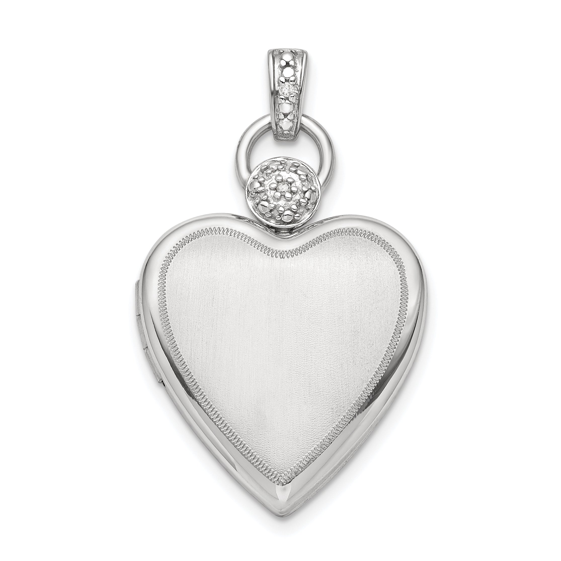 Sterling Silver Rhodium-plated 21mm Diamond Accented Satin Locket Main image