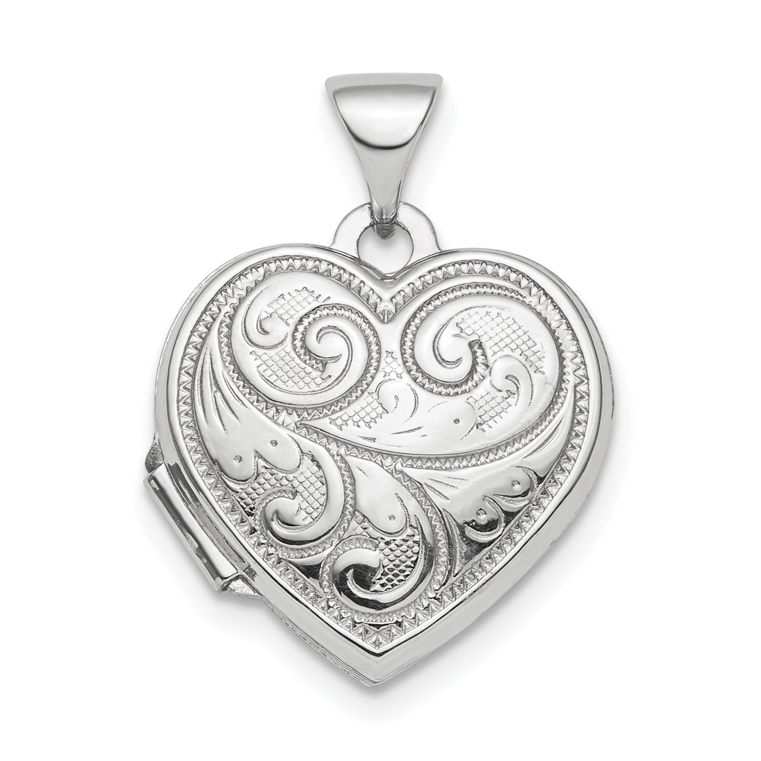 Sterling Silver Rhodium-plated Polished 15mm Heart Patterned Locket Main image