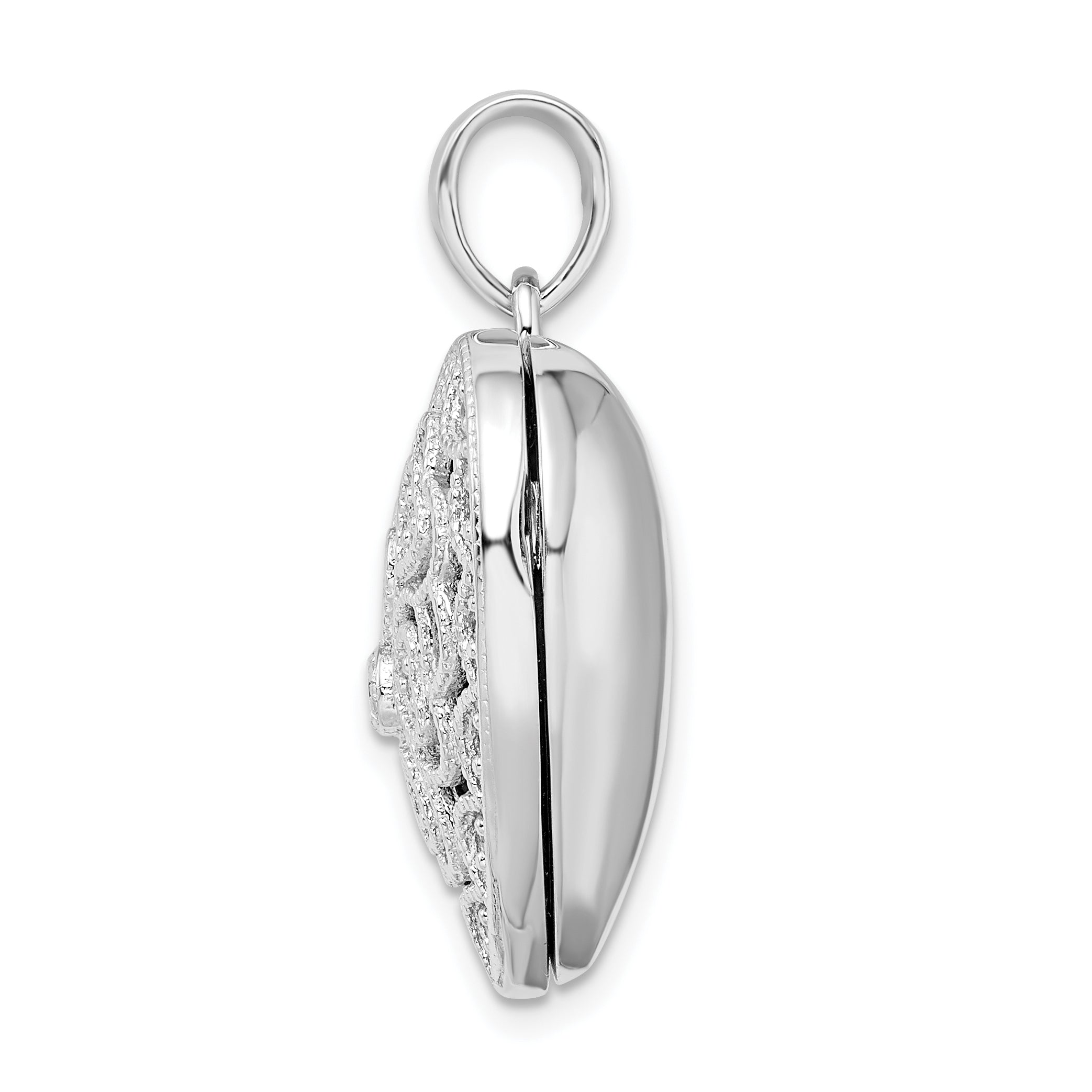 Sterling Silver Rhodium-plated Fancy CZ Heart Locket Secondary image