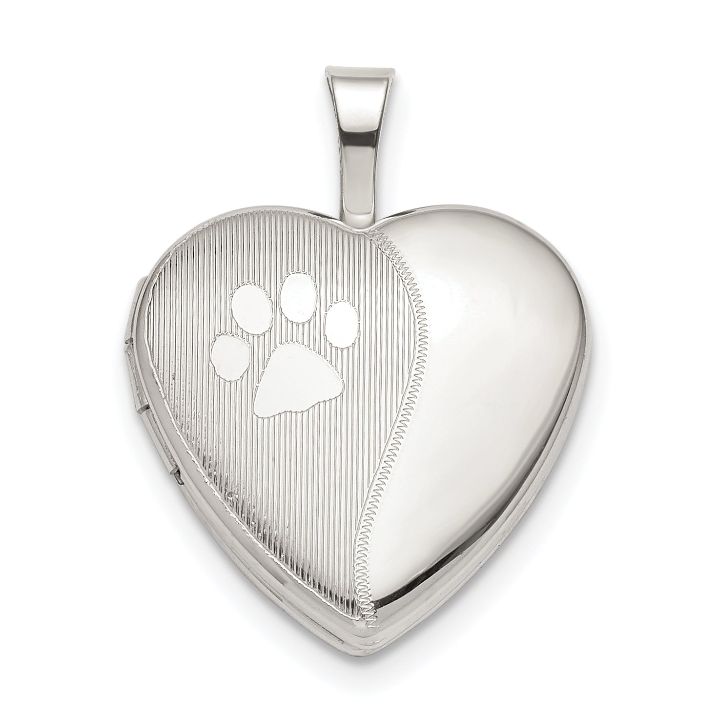 Sterling Silver Rhodium-plated 16mm Paw Print Heart Locket Main image
