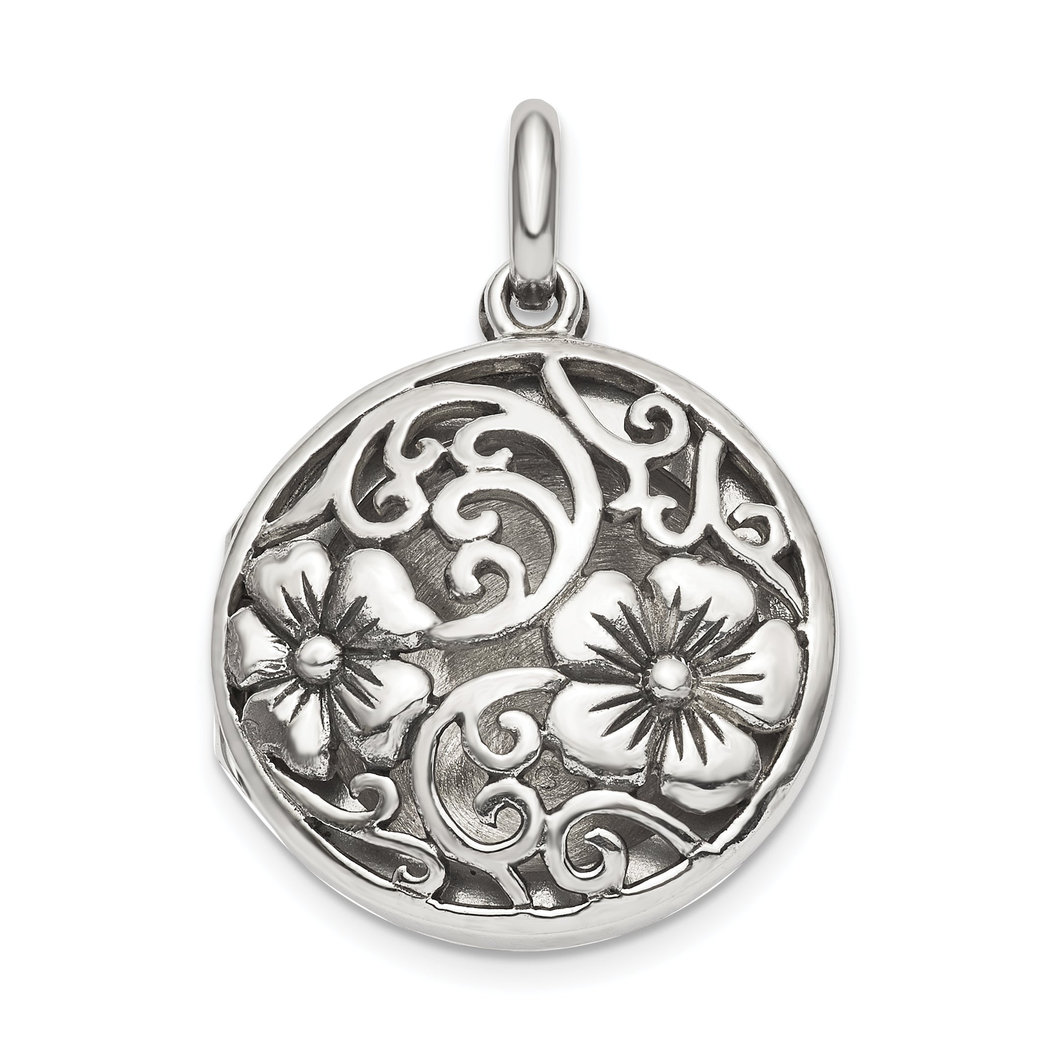 Sterling Silver Antiqued Filigree Floral Top 21mm Locket Pendant Main image
