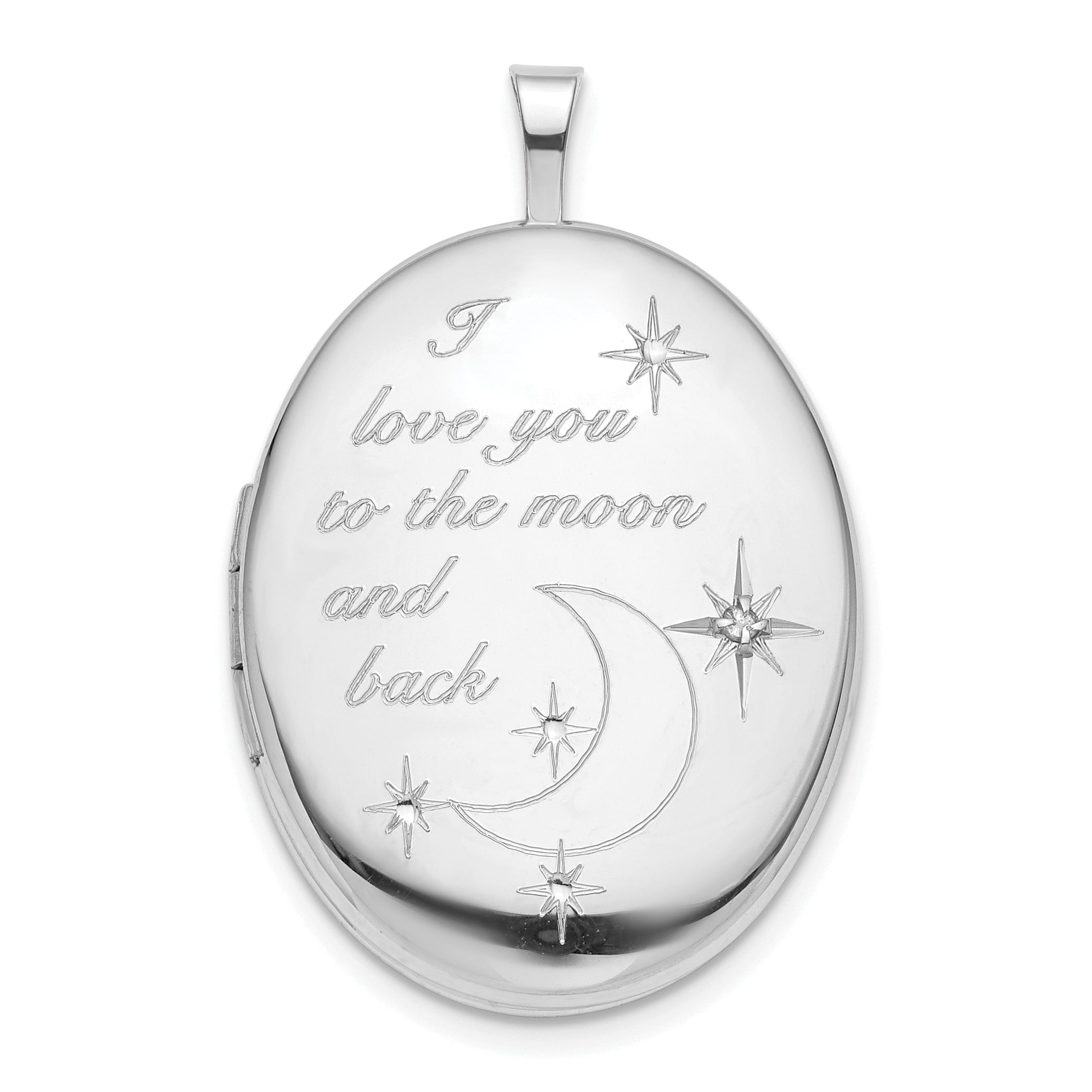 Sterling Silver Rhod-pltd 20mm LOVE TO THE MOON Diamond Oval Locket Main image