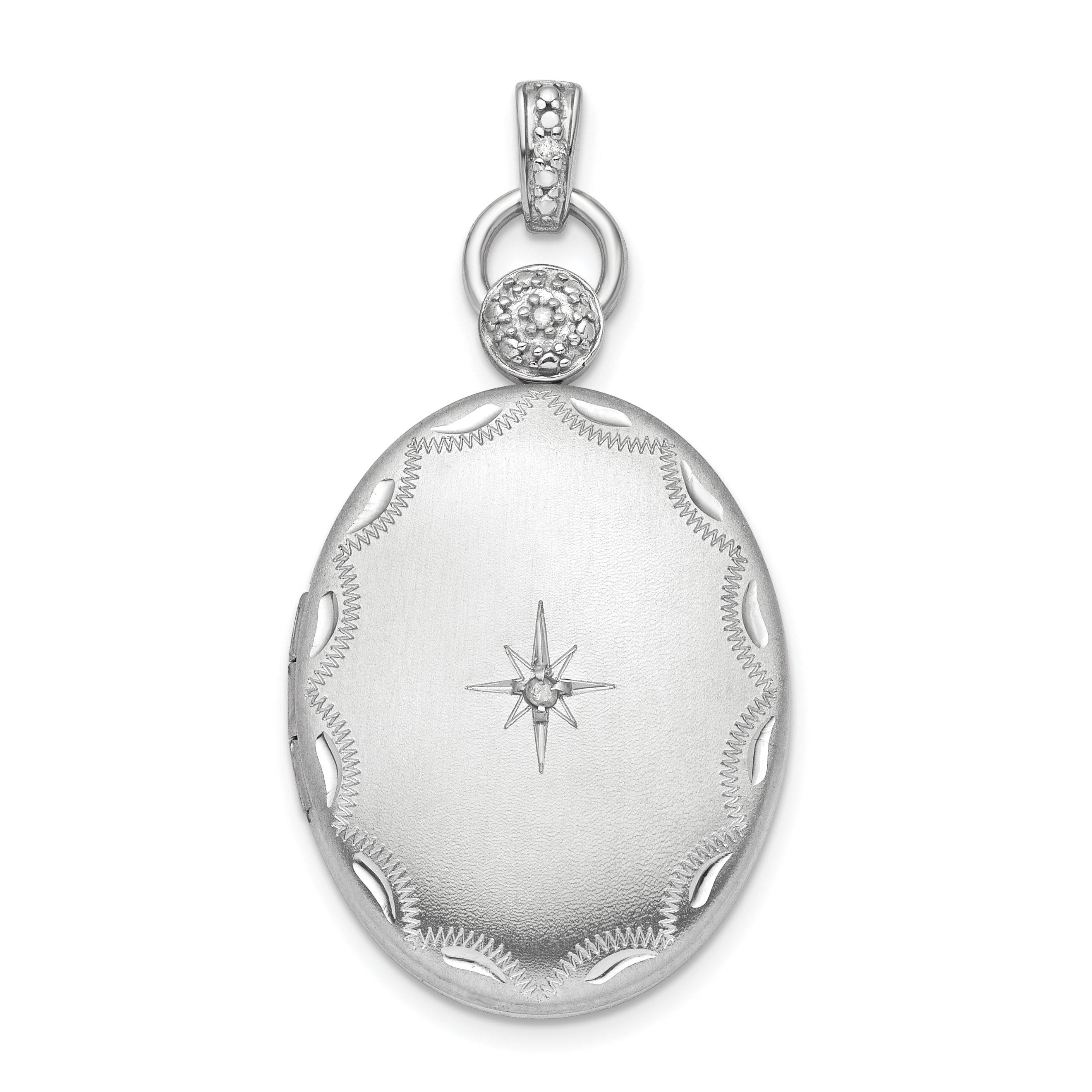 Sterling Silver Rhodium-plate 26mm Diamond Accented D/C Locket Main image