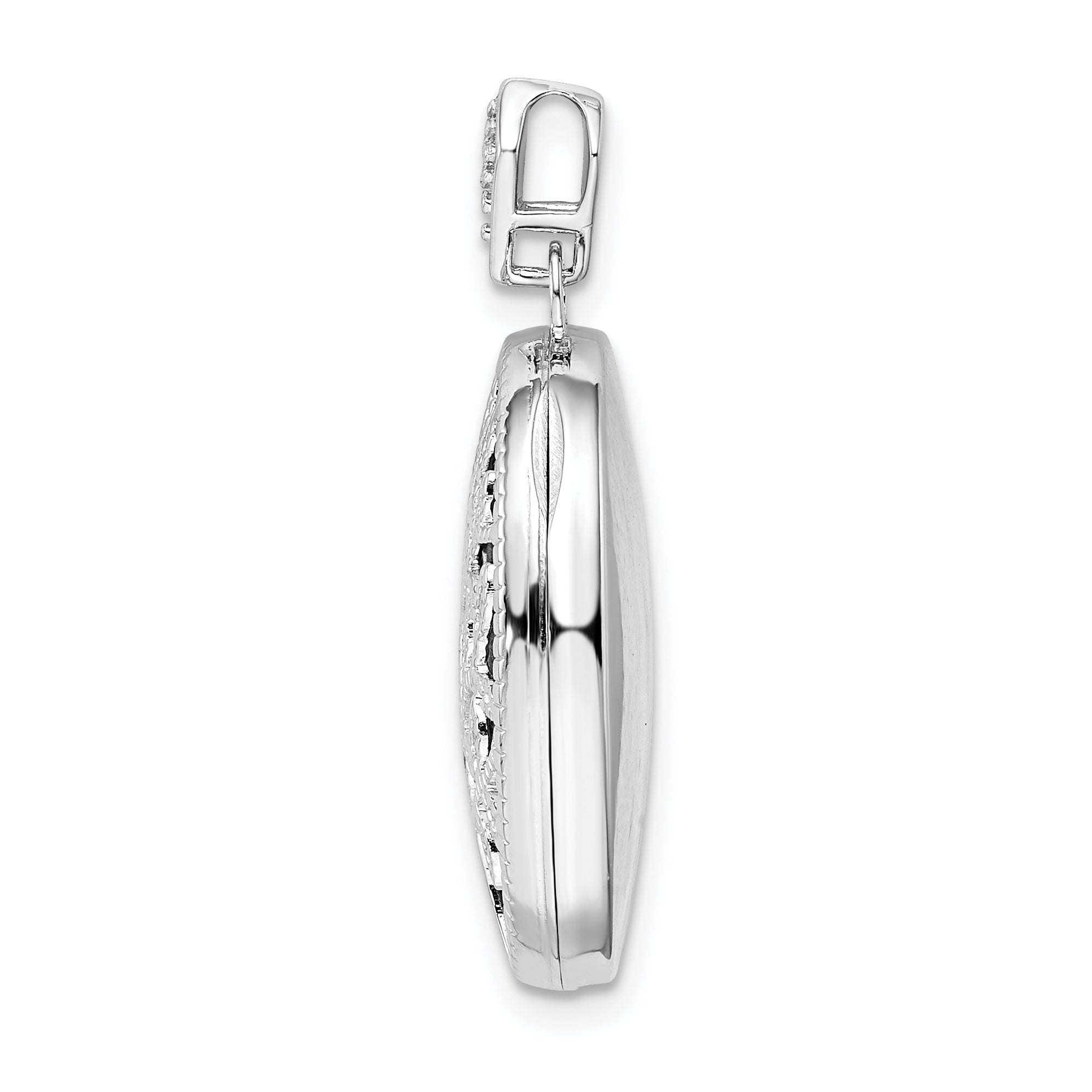 Sterling Silver Rhodium-plate Polished & Textured Diamond Tree Locket Secondary image