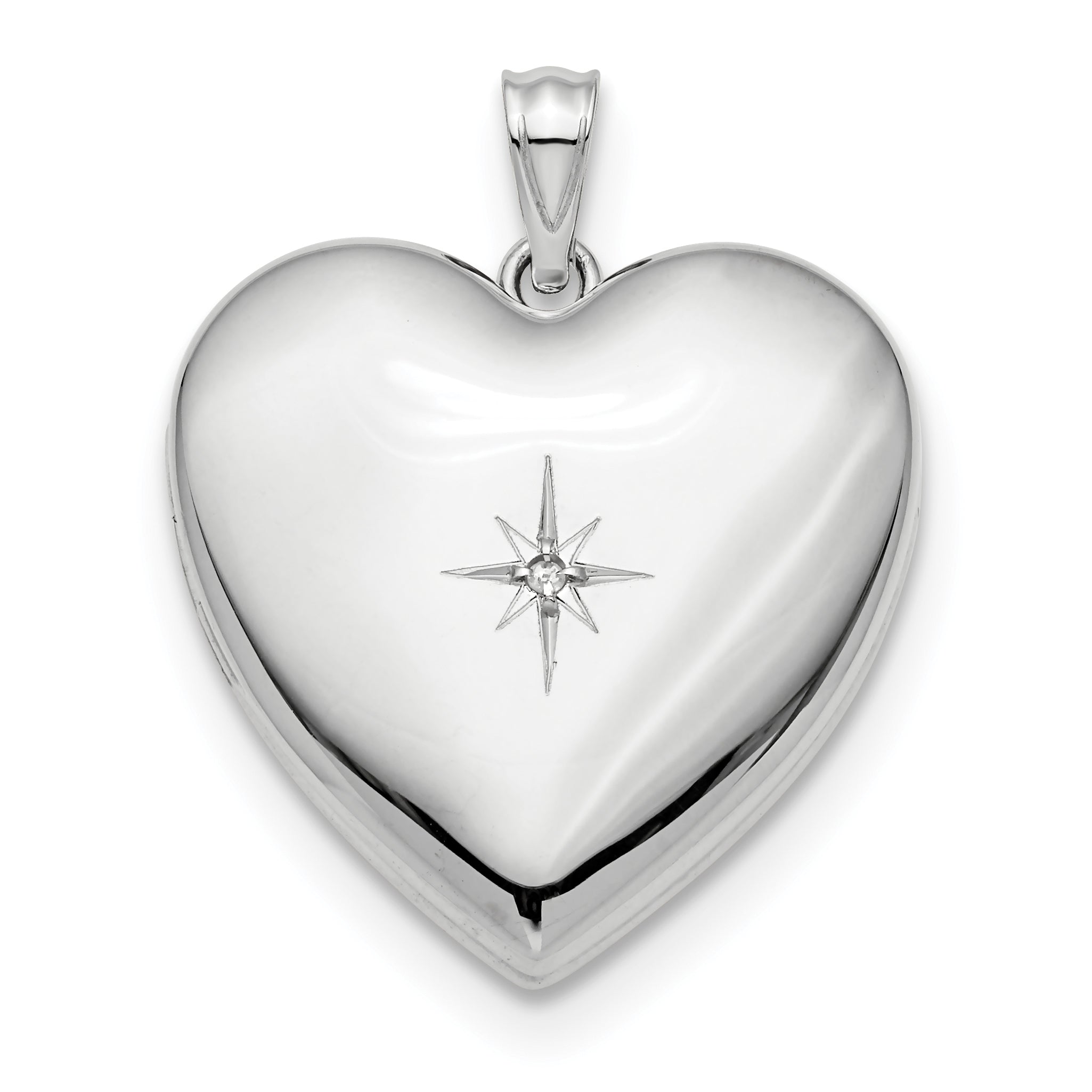 Sterling Silver Rhod-plated 24mm w/ Diamond Star Ash Holder Heart Locket Main image