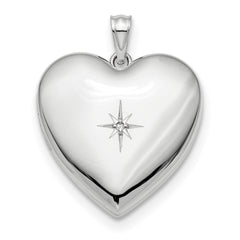 Sterling Silver Rhod-plated 24mm w/ Diamond Star Ash Holder Heart Locket