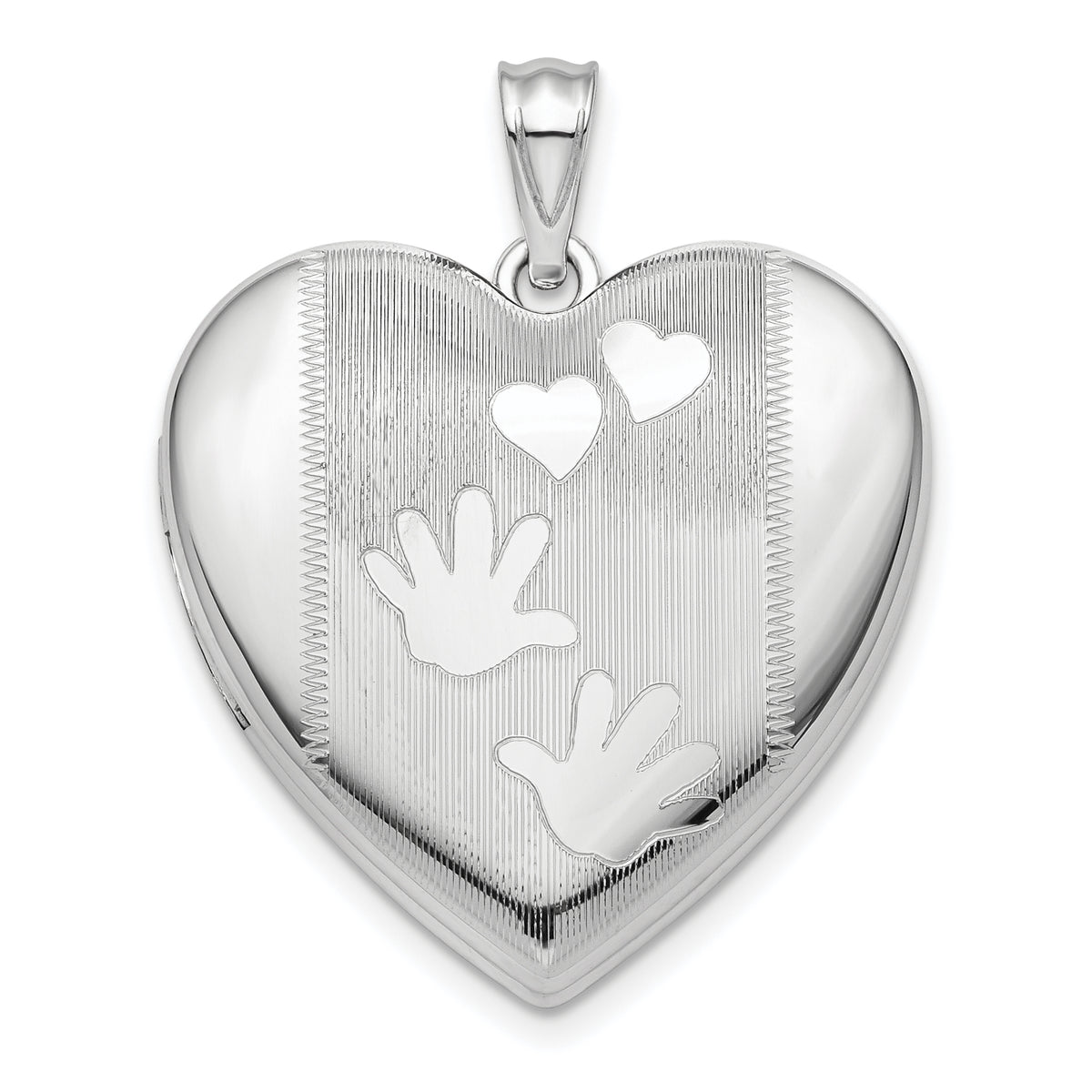 Sterling Silver Rhodium-plated Handprints Ash Holder Heart Locket