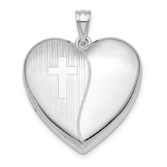 Sterling Silver Rhodium-plated 24mm with Cross Design Ash Holder Heart Lock