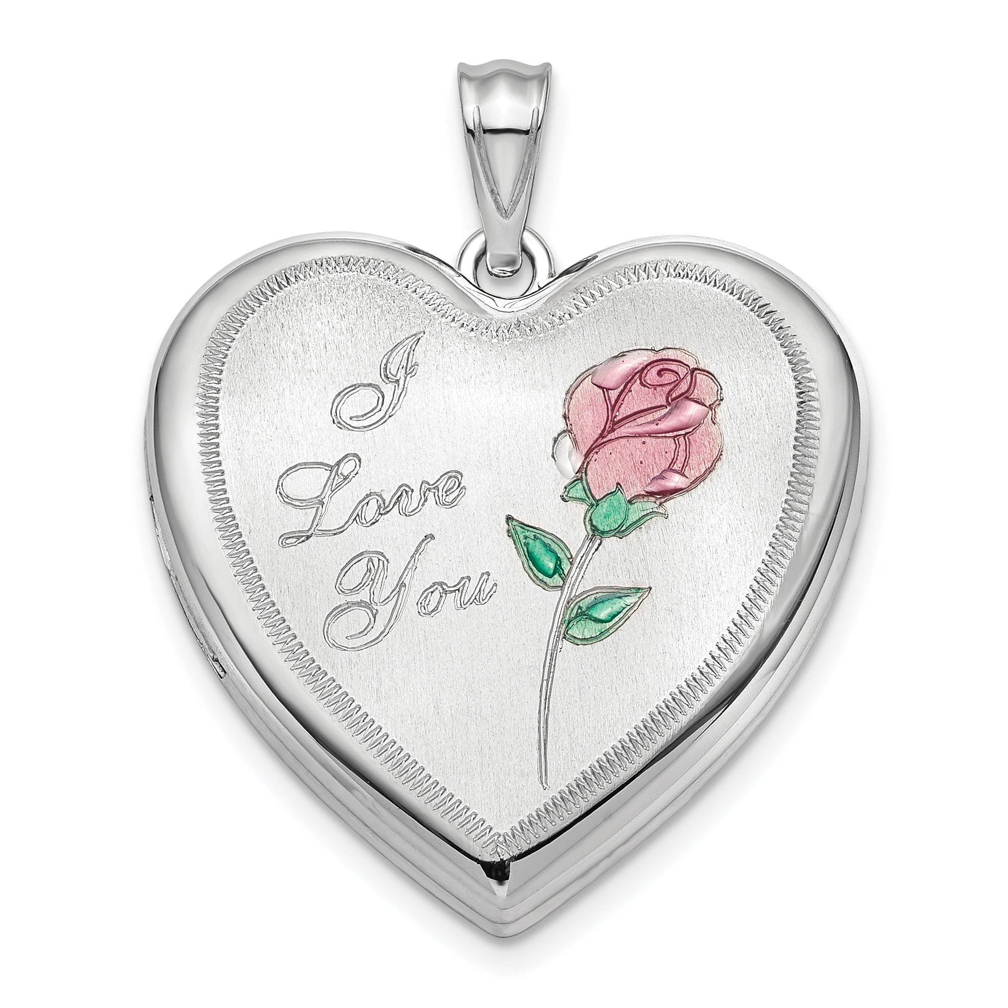 Sterling Silver Rhodium-plated 24mm Enameled Rose Ash Holder Heart Locket Main image
