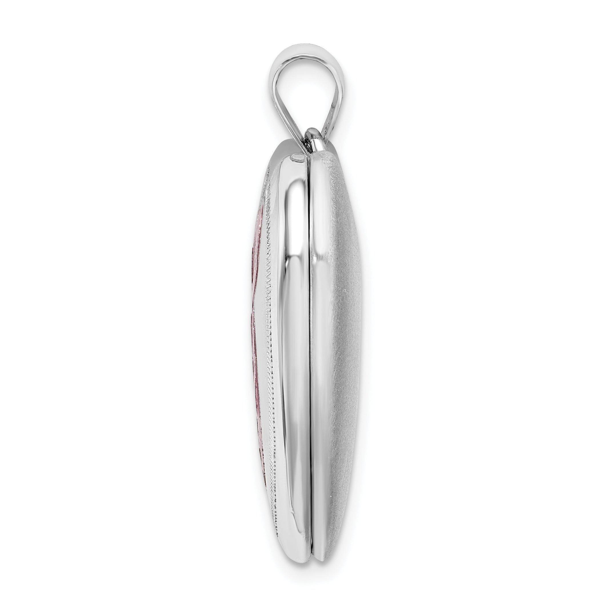 Sterling Silver Rhodium-plated 24mm Enameled, D/C Pink Ribbon Ash Holder