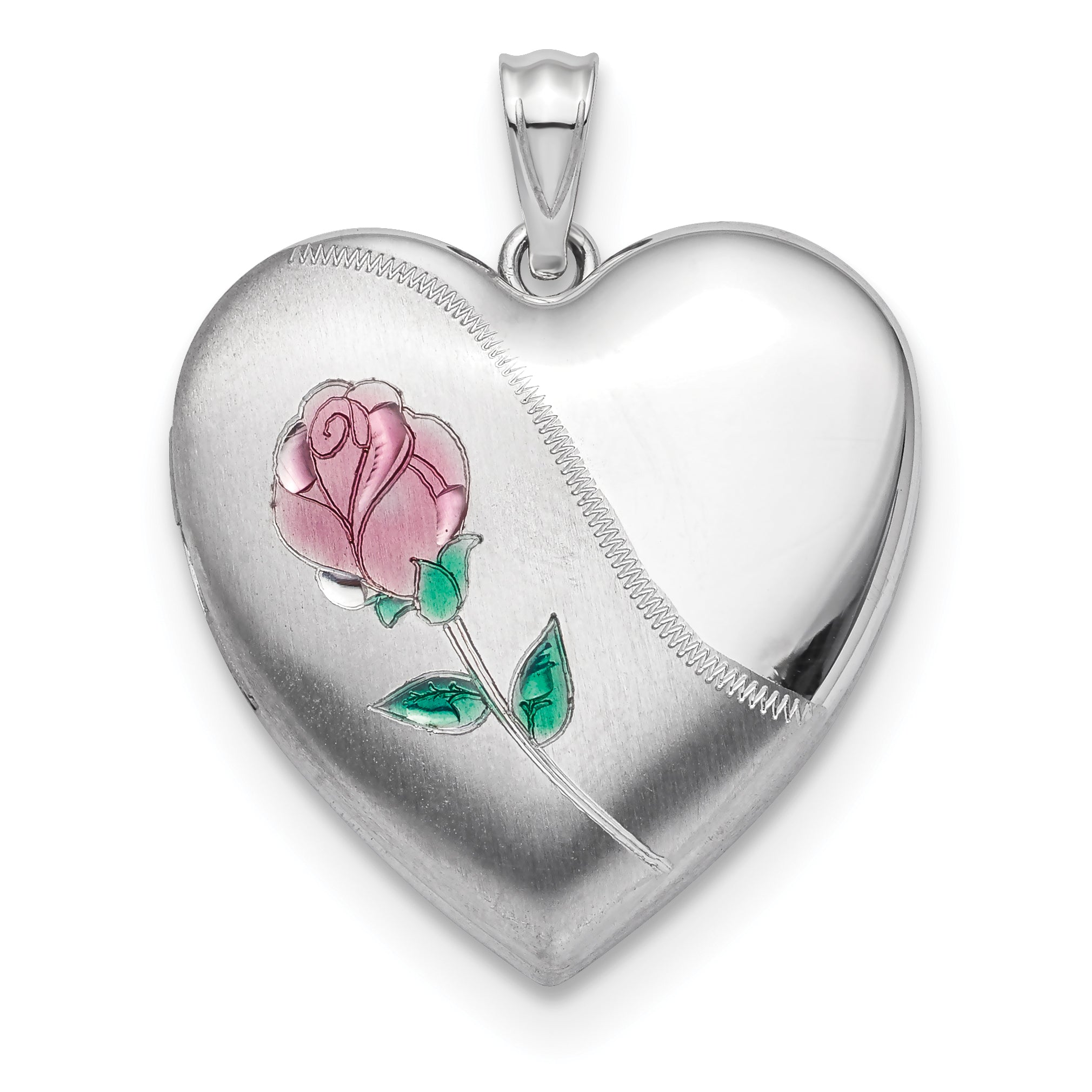Sterling Silver Rhodium-plated Satin Enamel Rose Ash Holder Heart Locket Main image