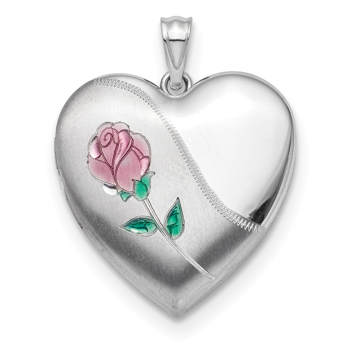 Sterling Silver Rhodium-plated Satin Enamel Rose Ash Holder Heart Locket
