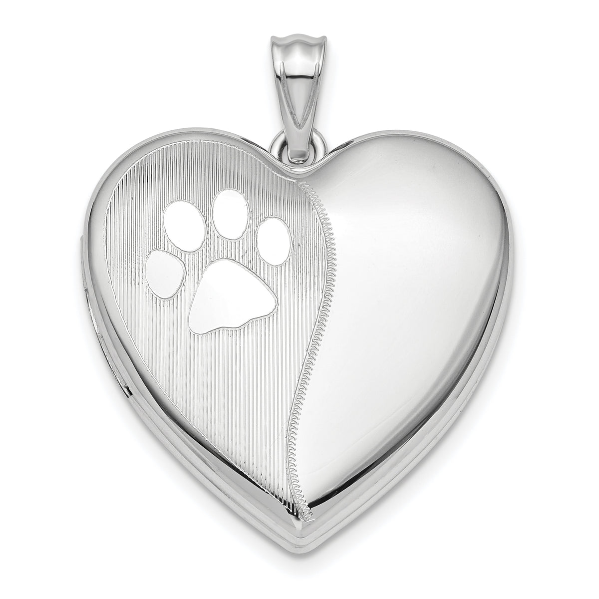 Sterling Silver Rhod-plated Satin/Pol Paw Prints Ash Holder Heart Locket