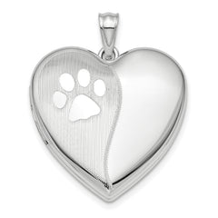 Sterling Silver Rhod-plated Satin/Pol Paw Prints Ash Holder Heart Locket