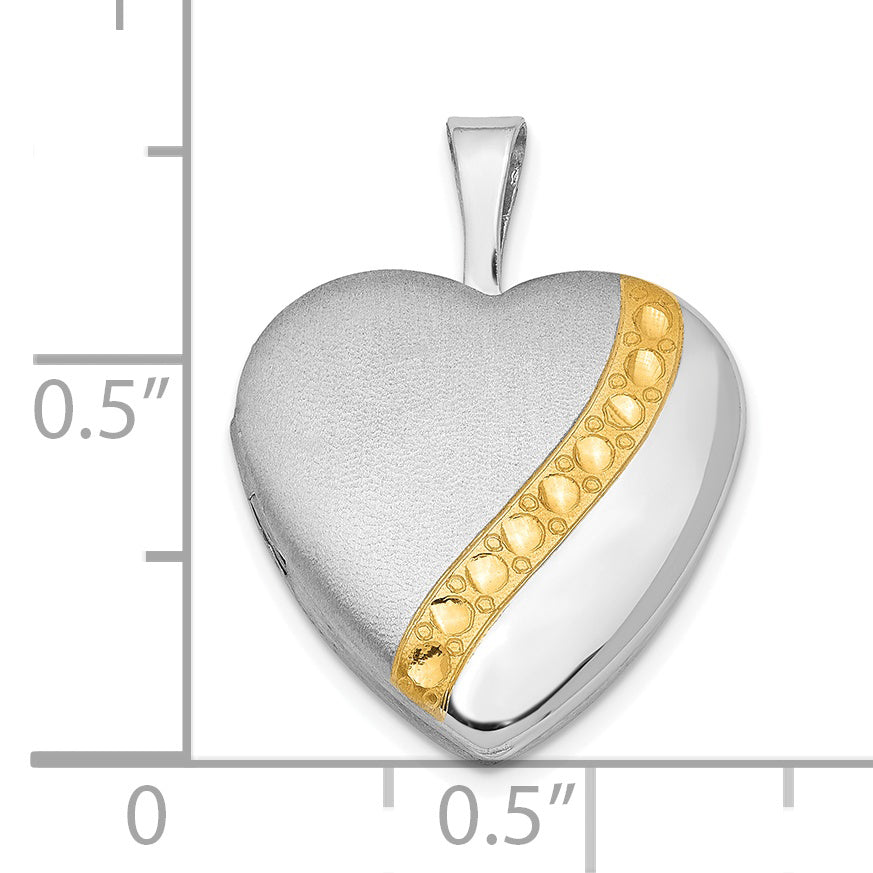 Sterling Silver Gold-tone Polished & Satin 16mm Heart Locket