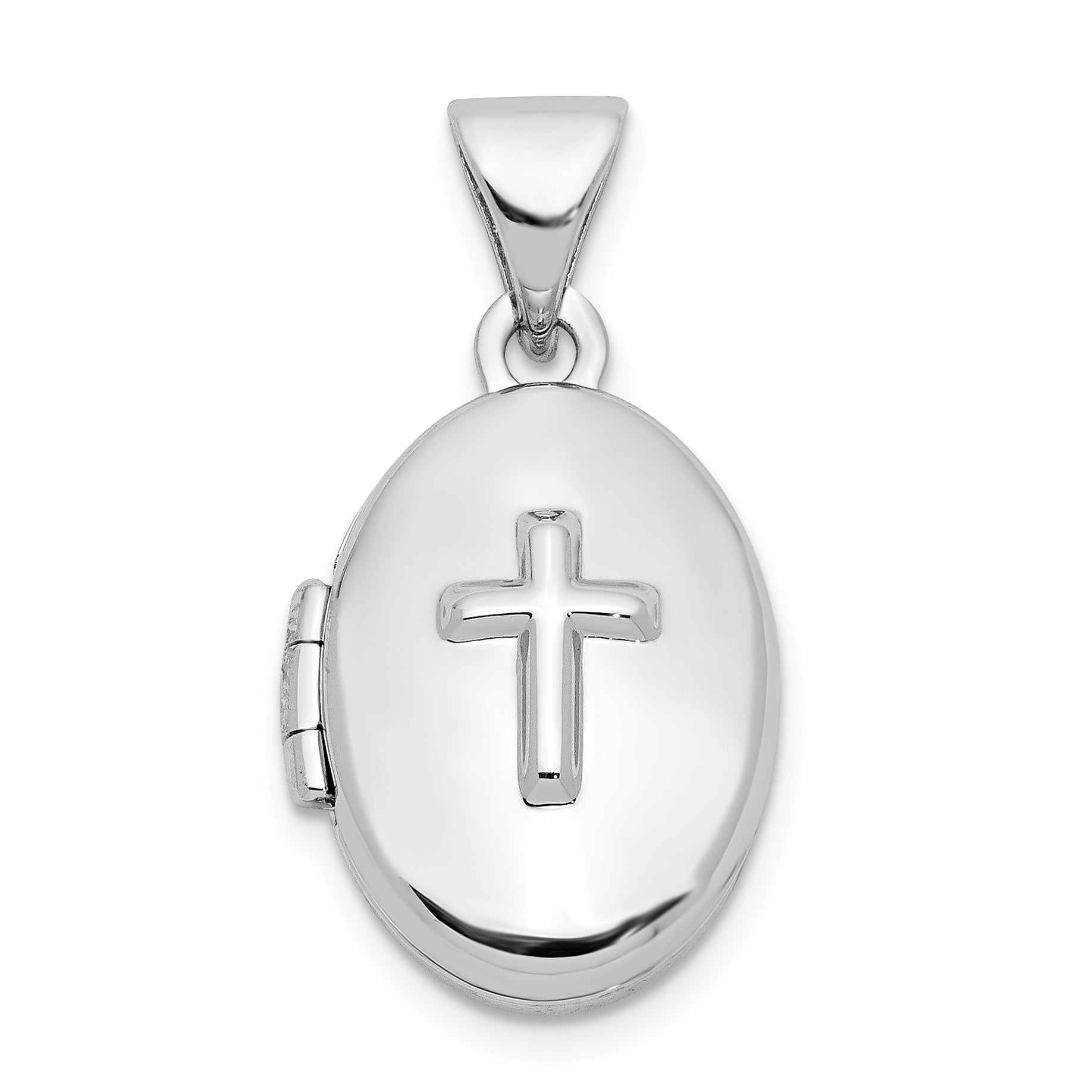 Sterling Silver Rhodium-plated Cross 16mm Oval Locket Main image