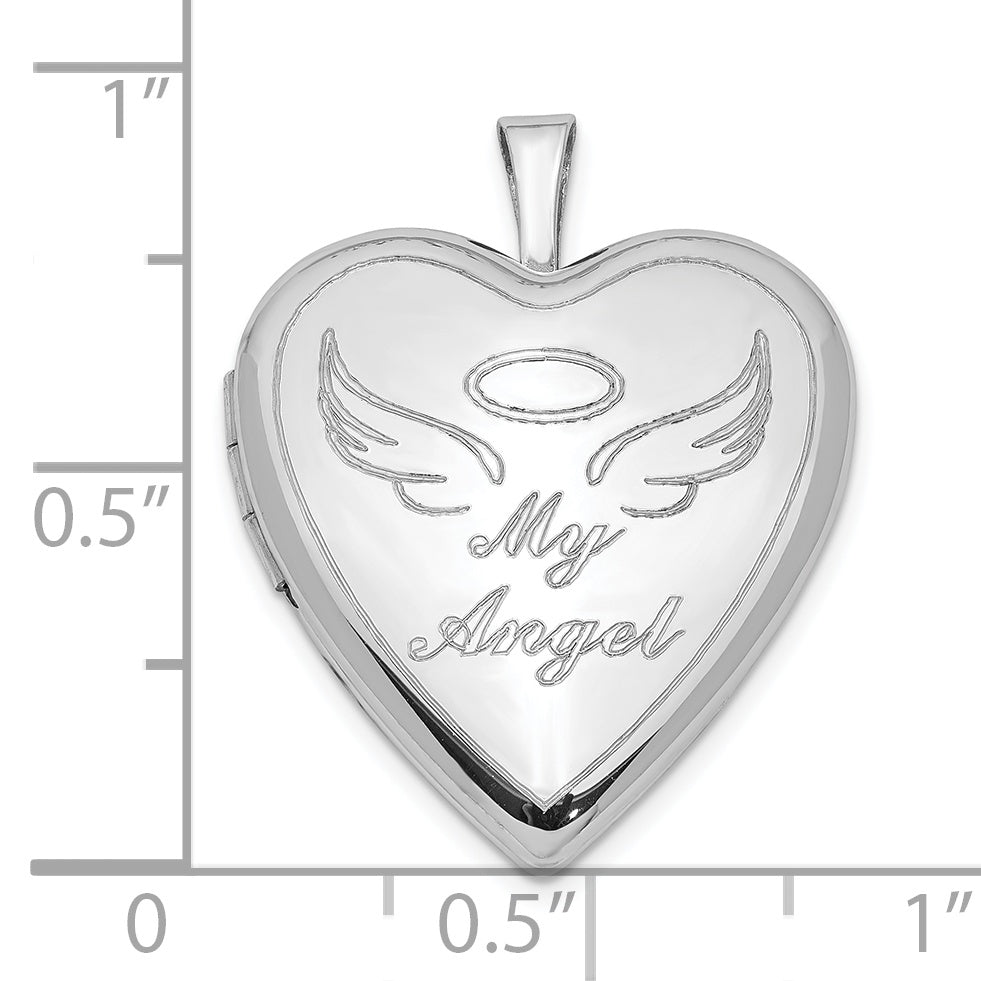 Sterling Silver Rhodium-plated 21mm Polished My Angel Heart Locket