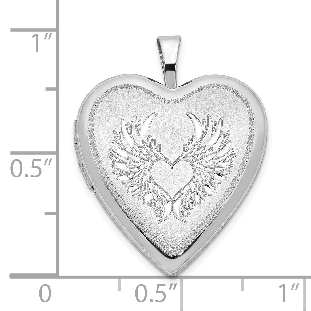 Sterling Silver Rhod-pltd 21mm Satin/Polished Heart w/Wings Heart Locket