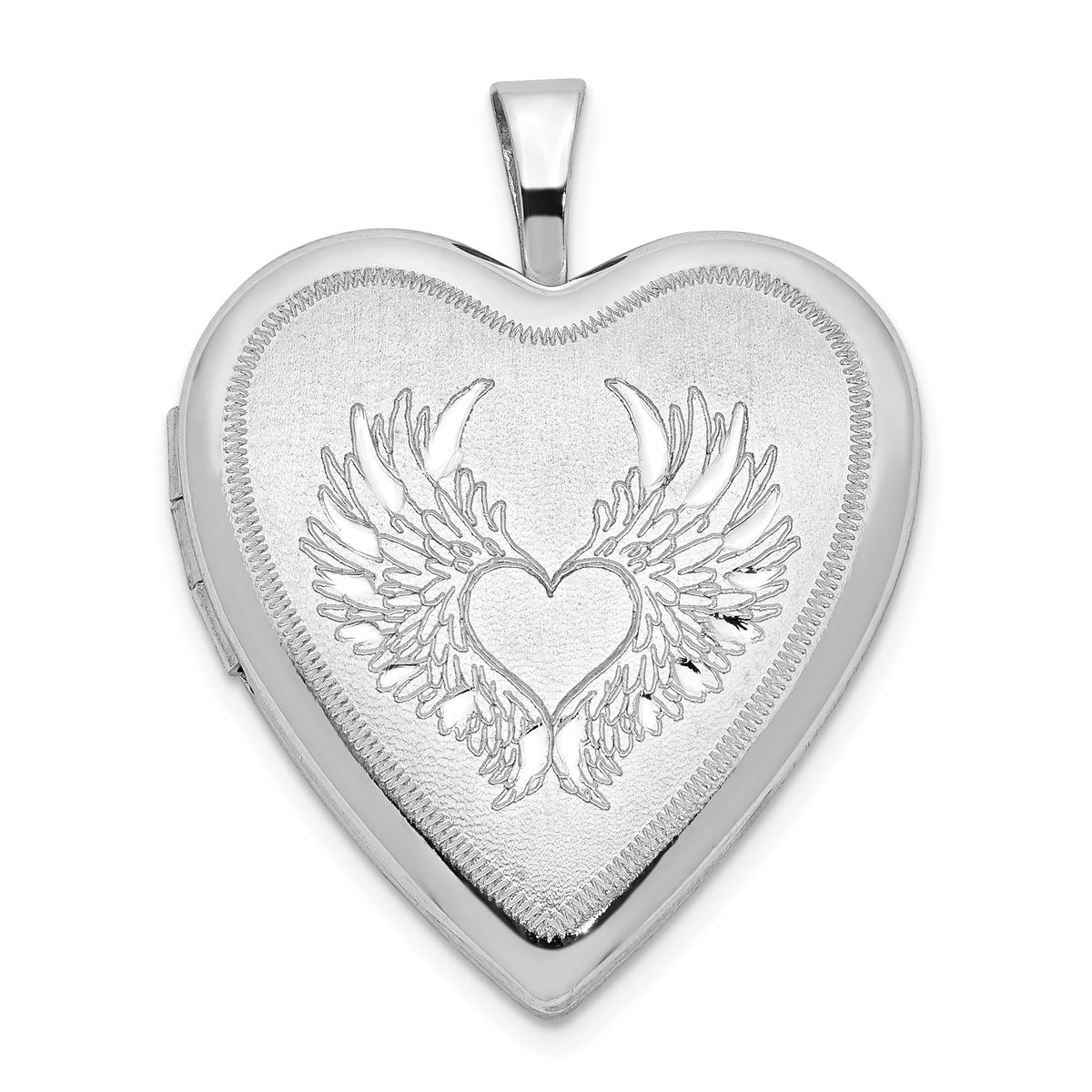 Heart with Wings Locket in Sterling Silver, 25mm Satin & Polished - Sophia Jewelers Main image