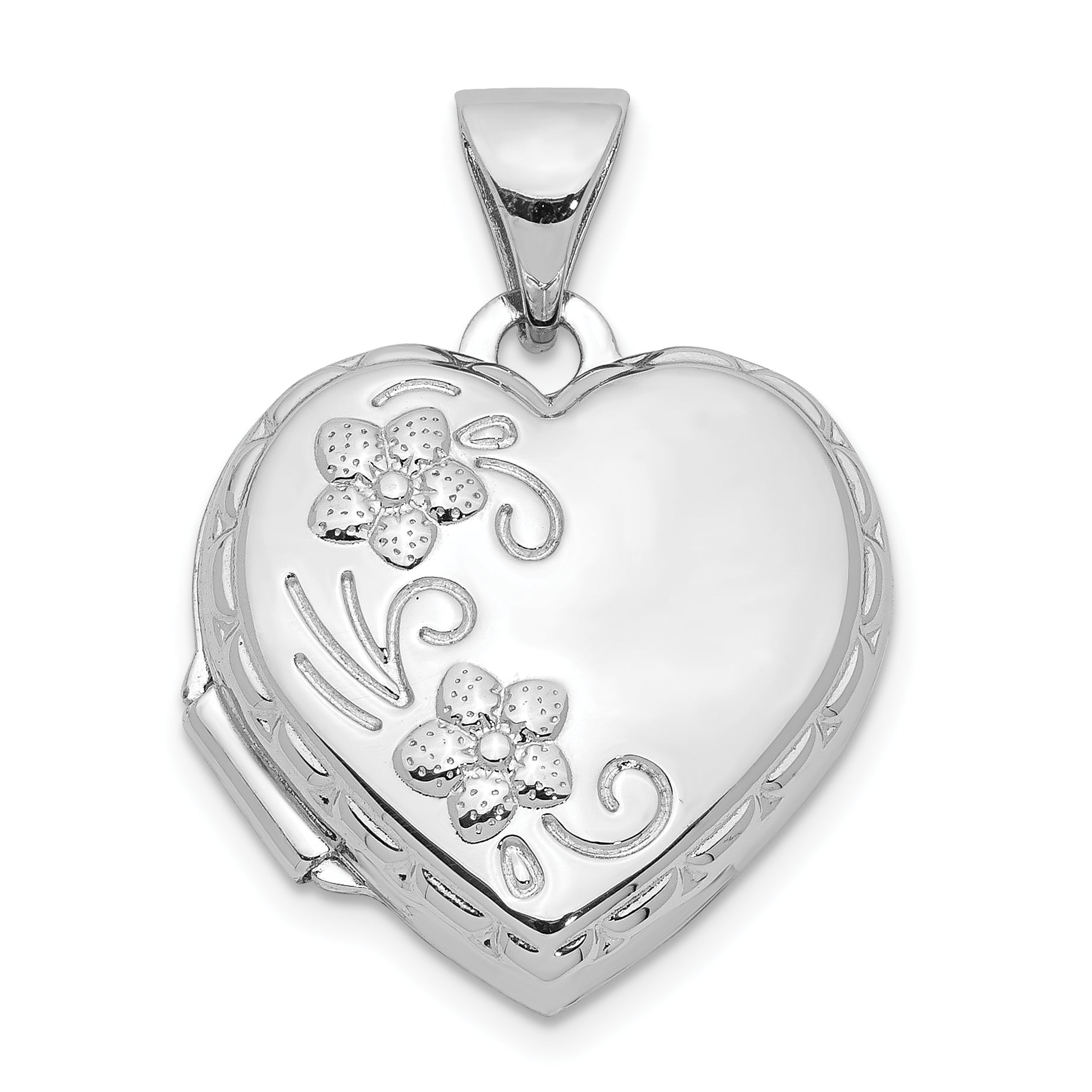 Sterling Silver Rhodium-plated 15mm Floral Heart Locket Main image