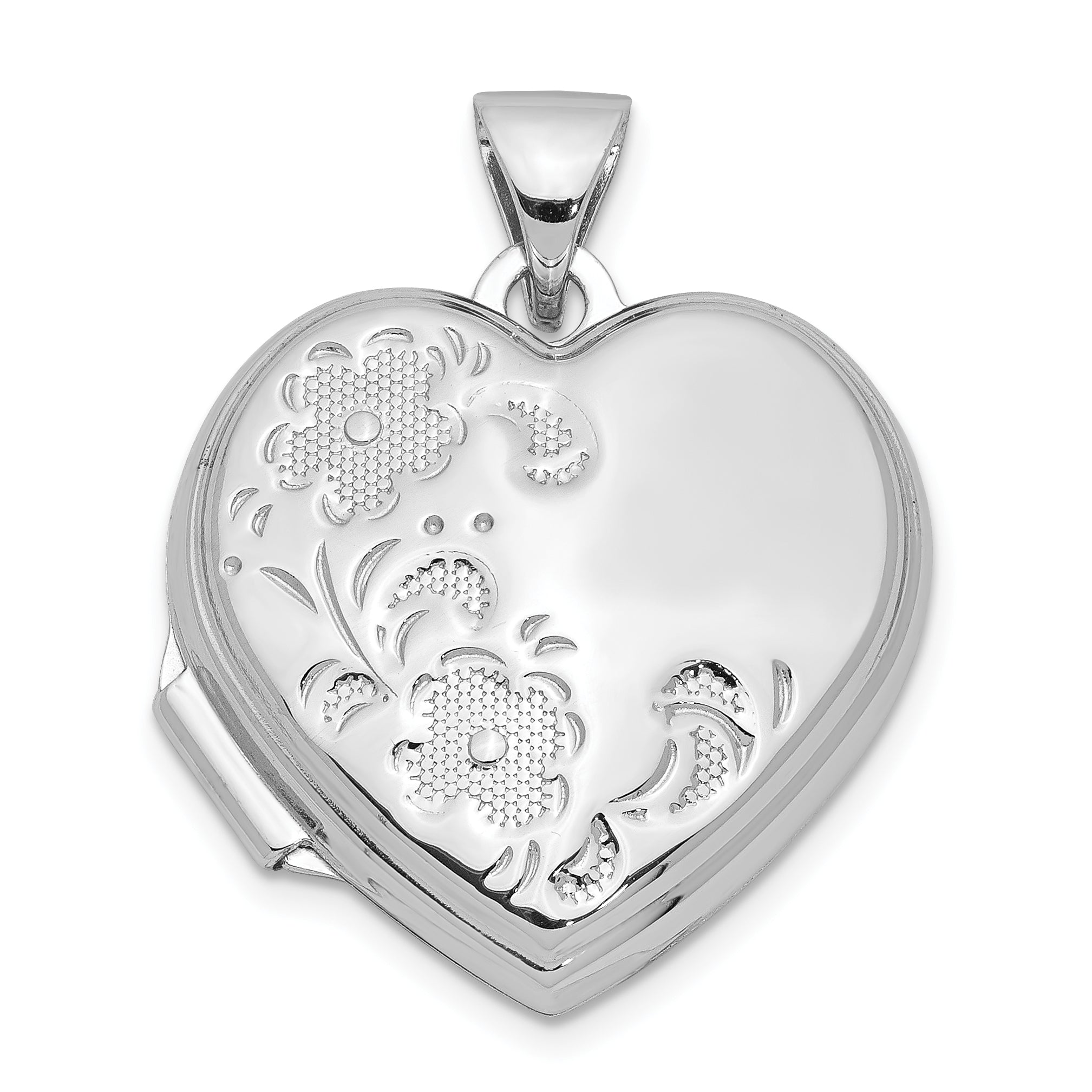 Sterling Silver Rhodium-plated Textured 18mm Floral Heart Locket Main image