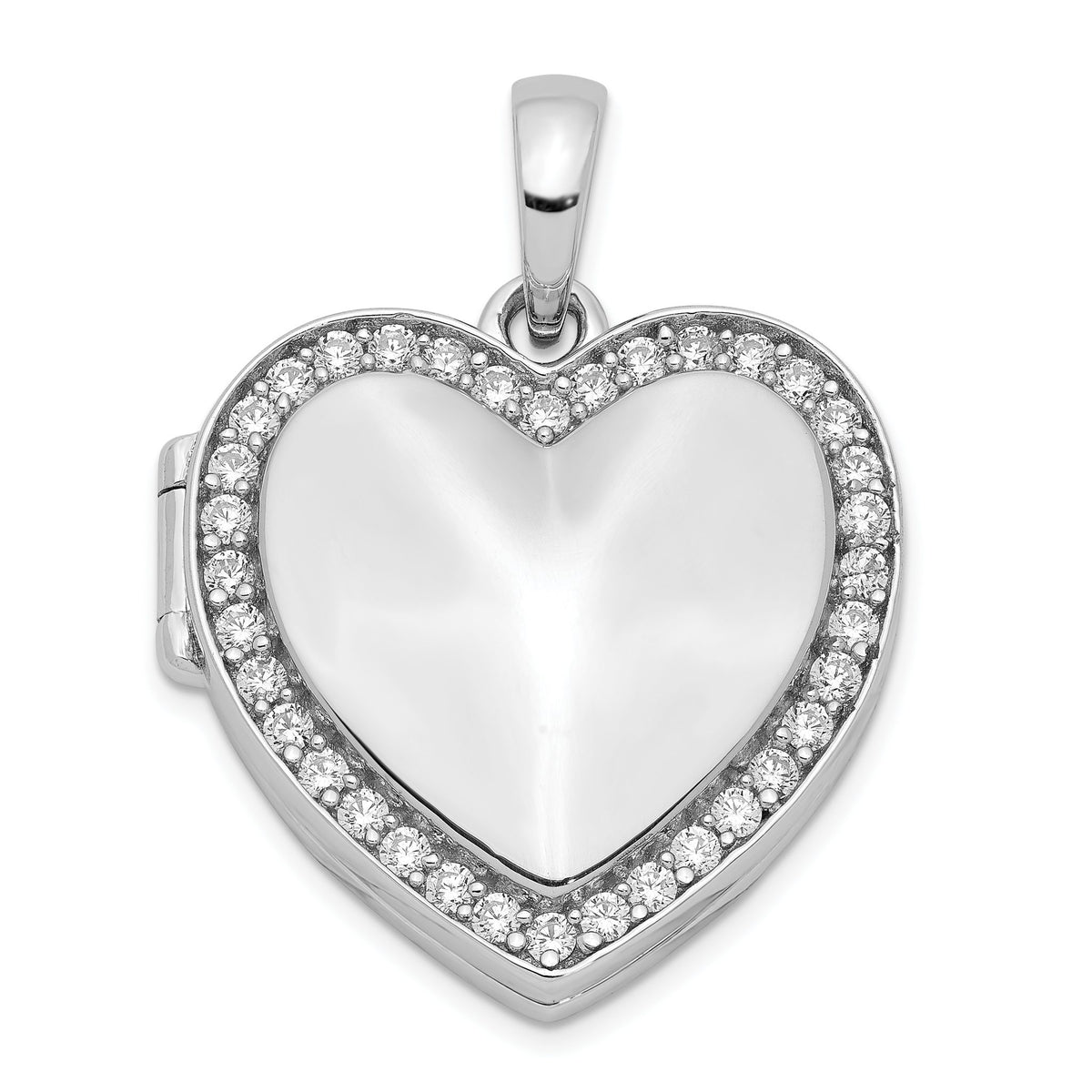 Cubic Zirconia Heart Locket in Sterling Silver, 29mm - Sophia Jewelers Main image