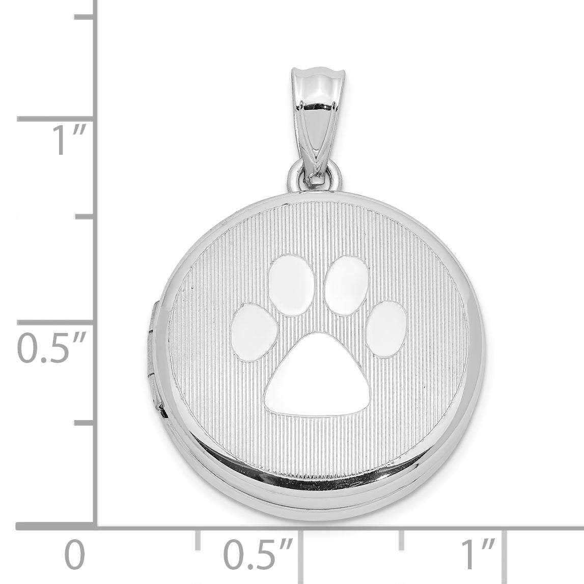 Sterling Silver Rhodium 20mm Grooved & Polished Pawprint Round Locket