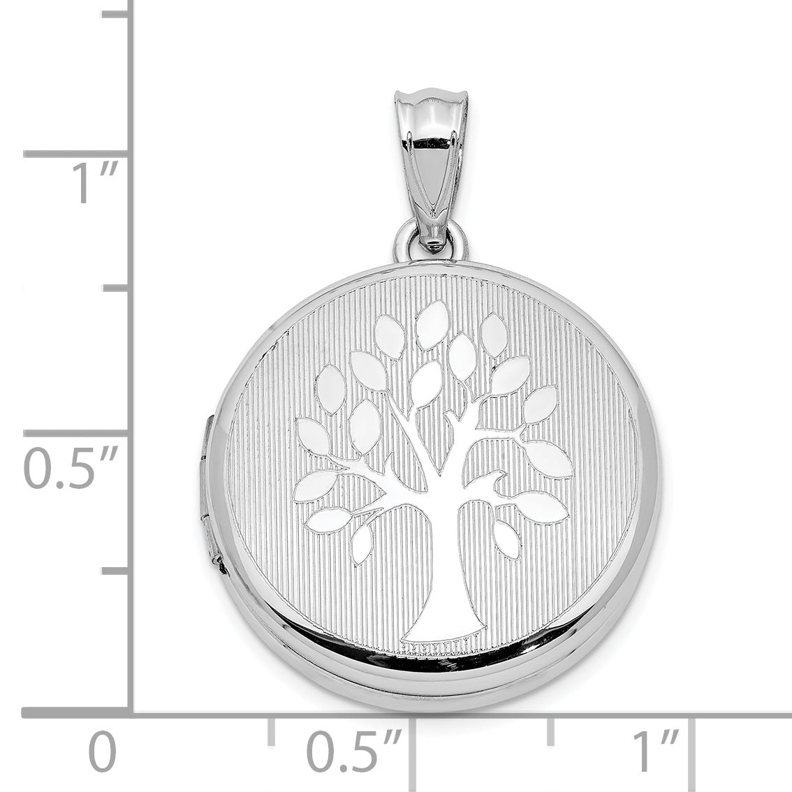Sterling Silver Rhodium-plated 20mm Grooved & Polished Tree Round Locket