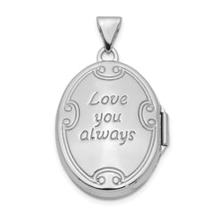 Sterling Silver Rhodium-plated 21mm Scroll Oval Love Always Locket