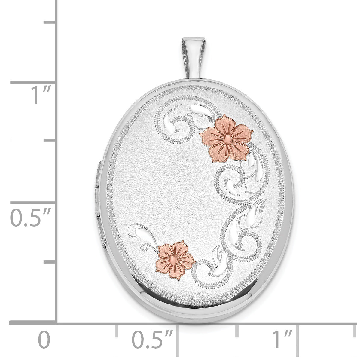 Sterling Silver RH 26mm Satin / Polished Enameled Flower D/C Oval Locket