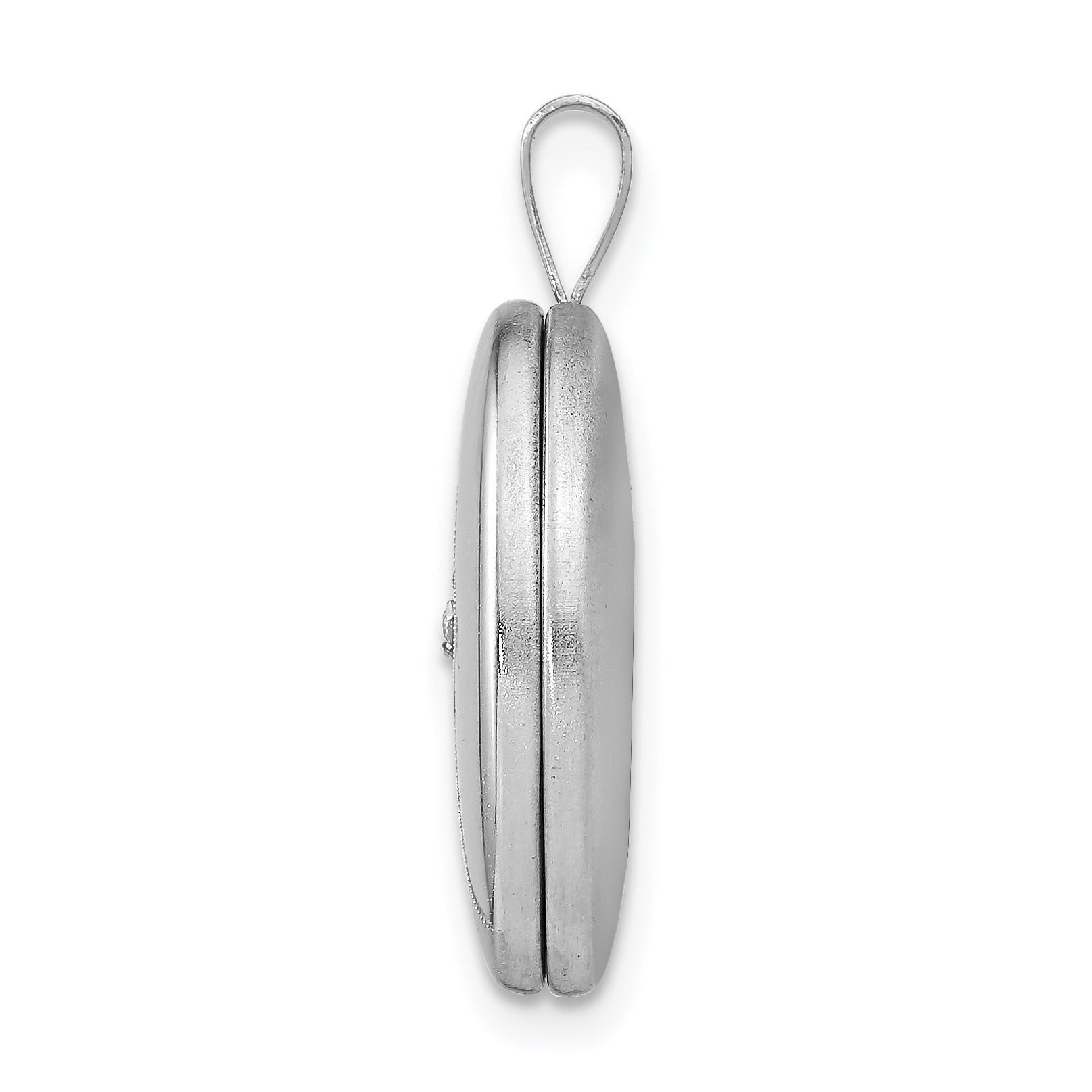 Sterling Silver Rhod-plated 19mm Diamond Satin & Polished Heart Oval Locket