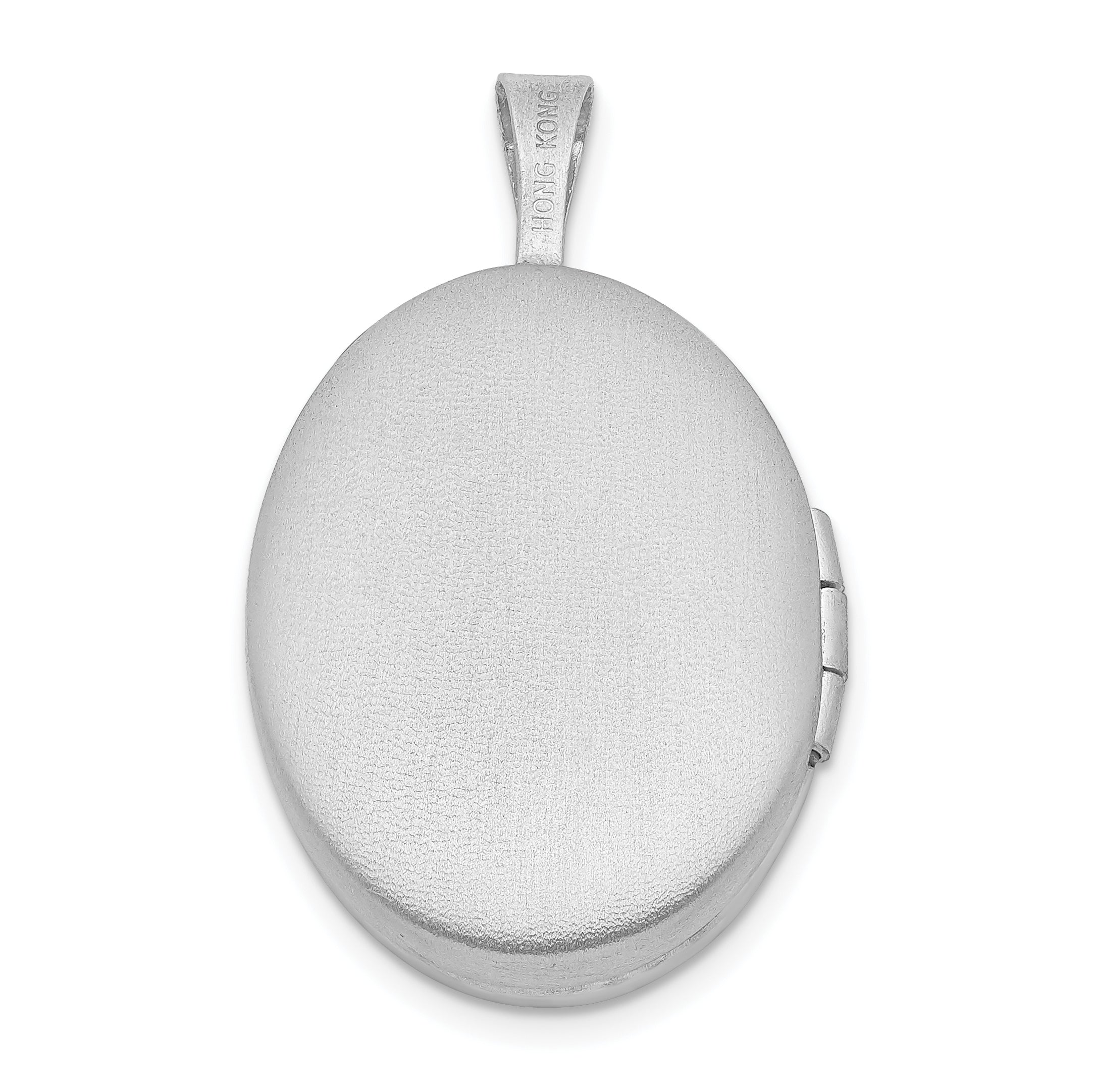 Sterling Silver Rhod-plated 19mm Diamond Satin & Polished Heart Oval Locket