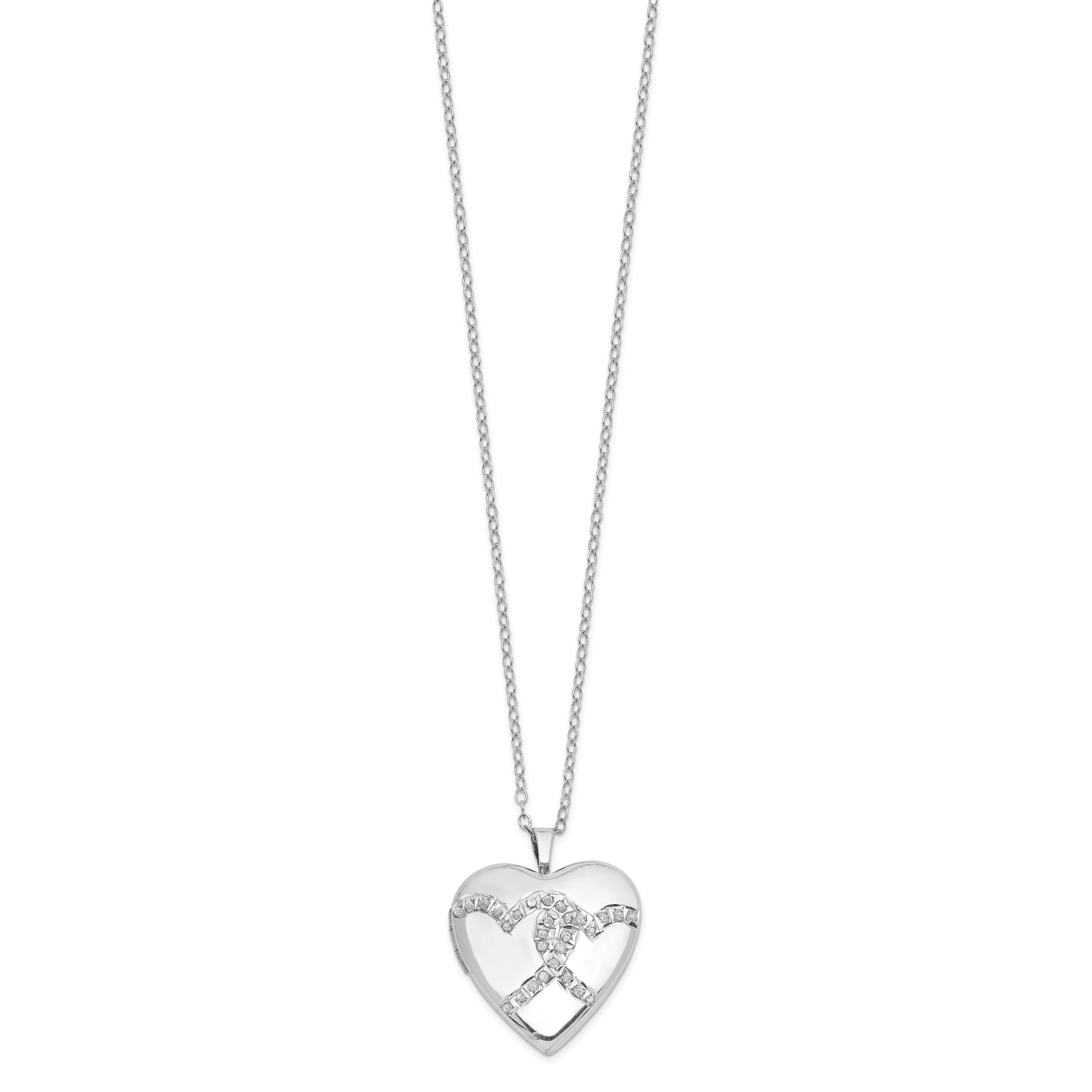 Diamond Fascination Diamond Mystique Sterling Silver Platinum-plated Diamond Double Heart Locket 18 Inch Necklace