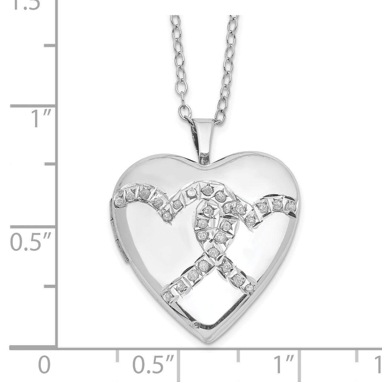 Diamond Fascination Diamond Mystique Sterling Silver Platinum-plated Diamond Double Heart Locket 18 Inch Necklace