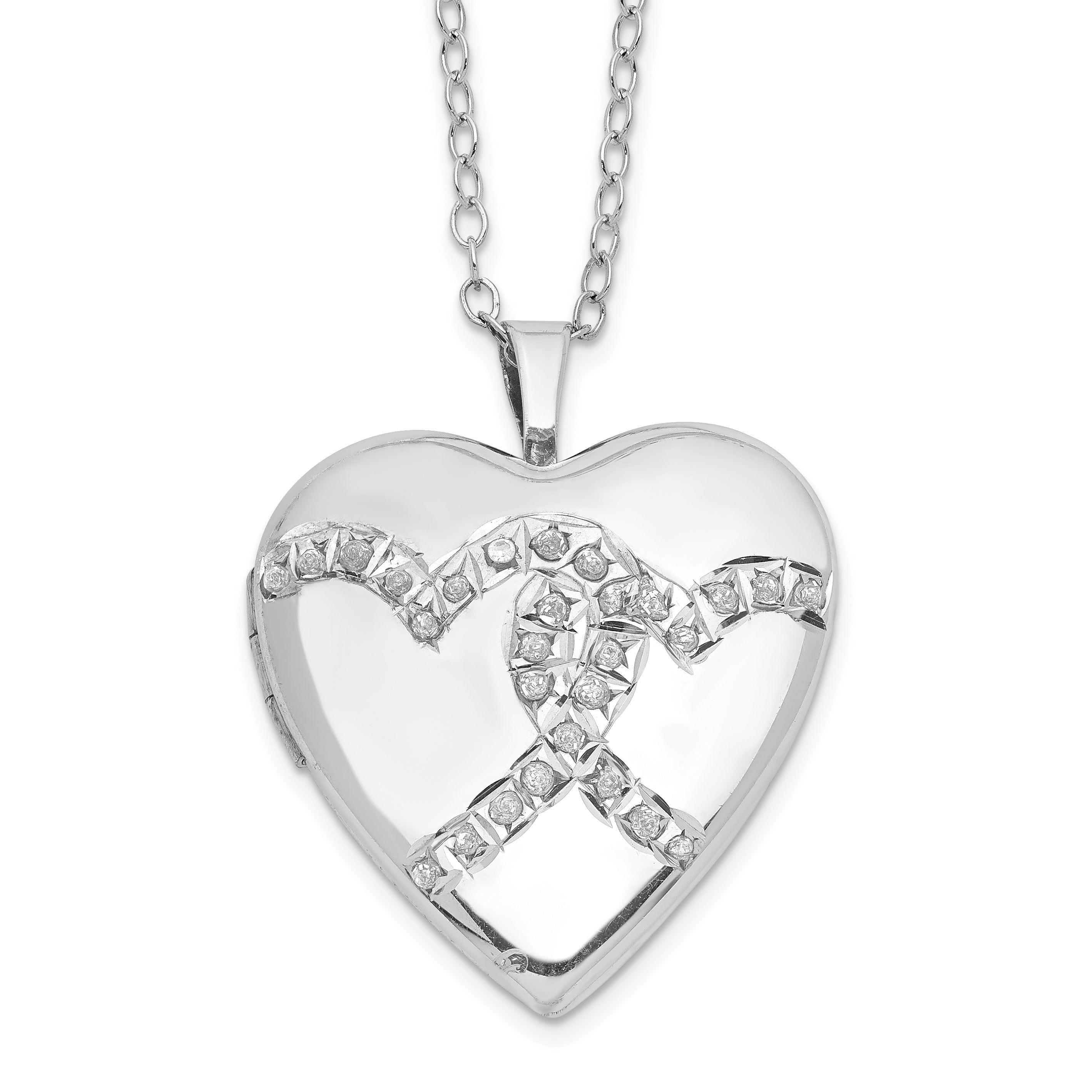 Diamond Fascination Diamond Mystique Sterling Silver Platinum-plated Diamond Double Heart Locket 18 Inch Necklace Main image