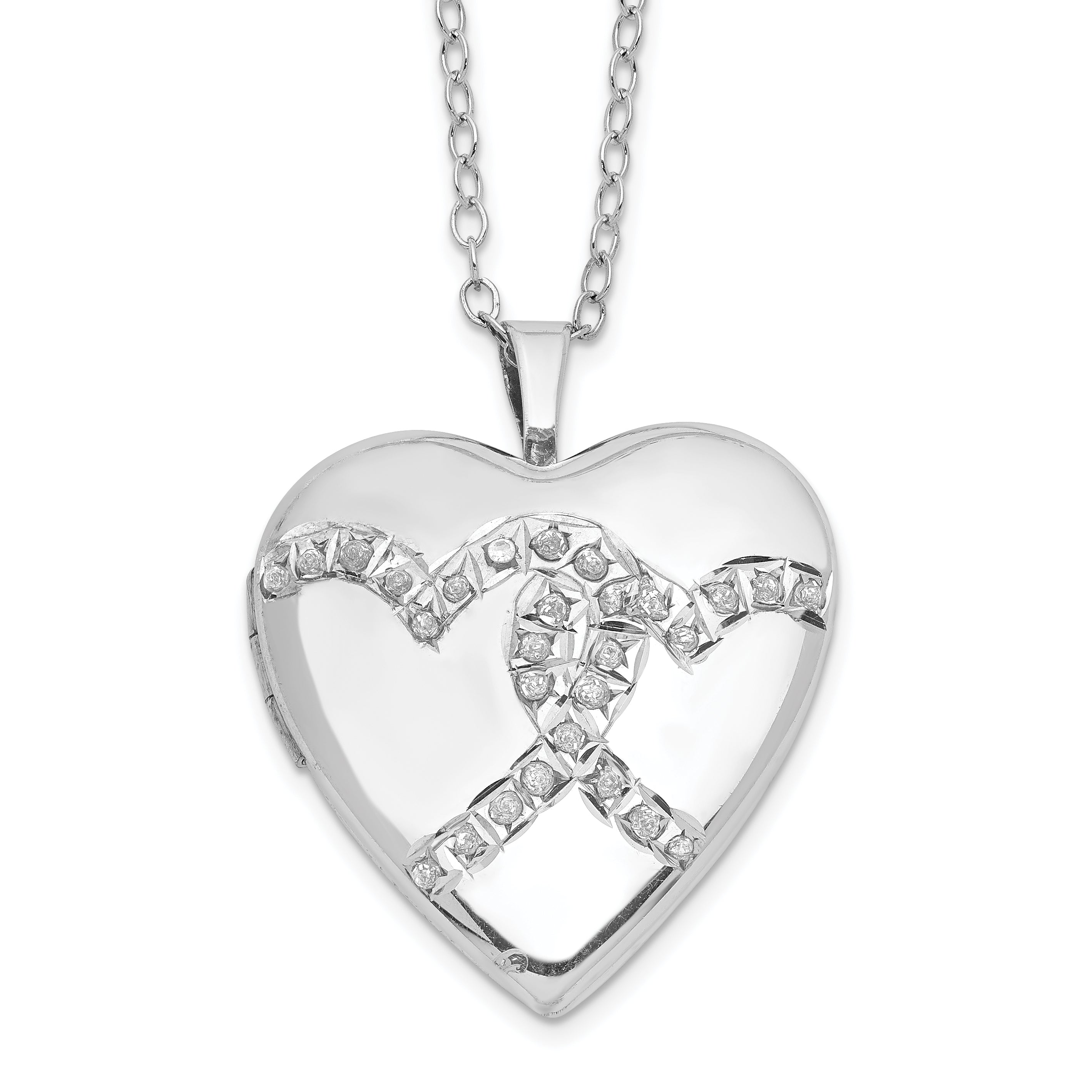 Diamond Fascination Diamond Mystique Sterling Silver Platinum-plated Diamond Double Heart Locket 18 Inch Necklace