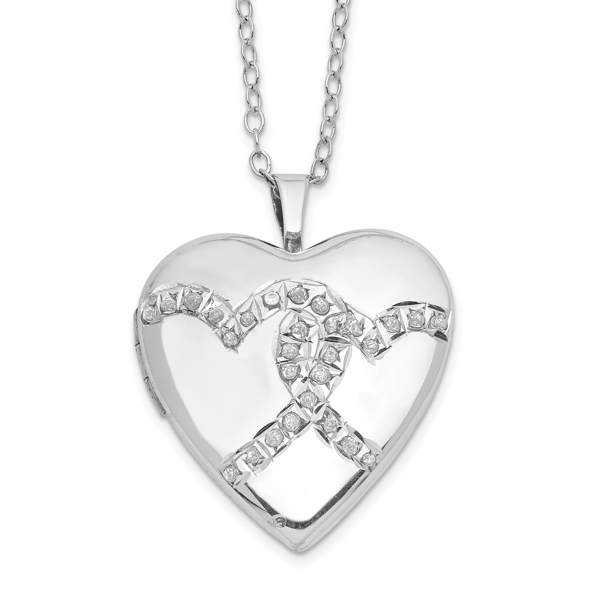 Diamond Fascination Diamond Mystique Sterling Silver Platinum-plated Diamond Double Heart Locket 18 Inch Necklace