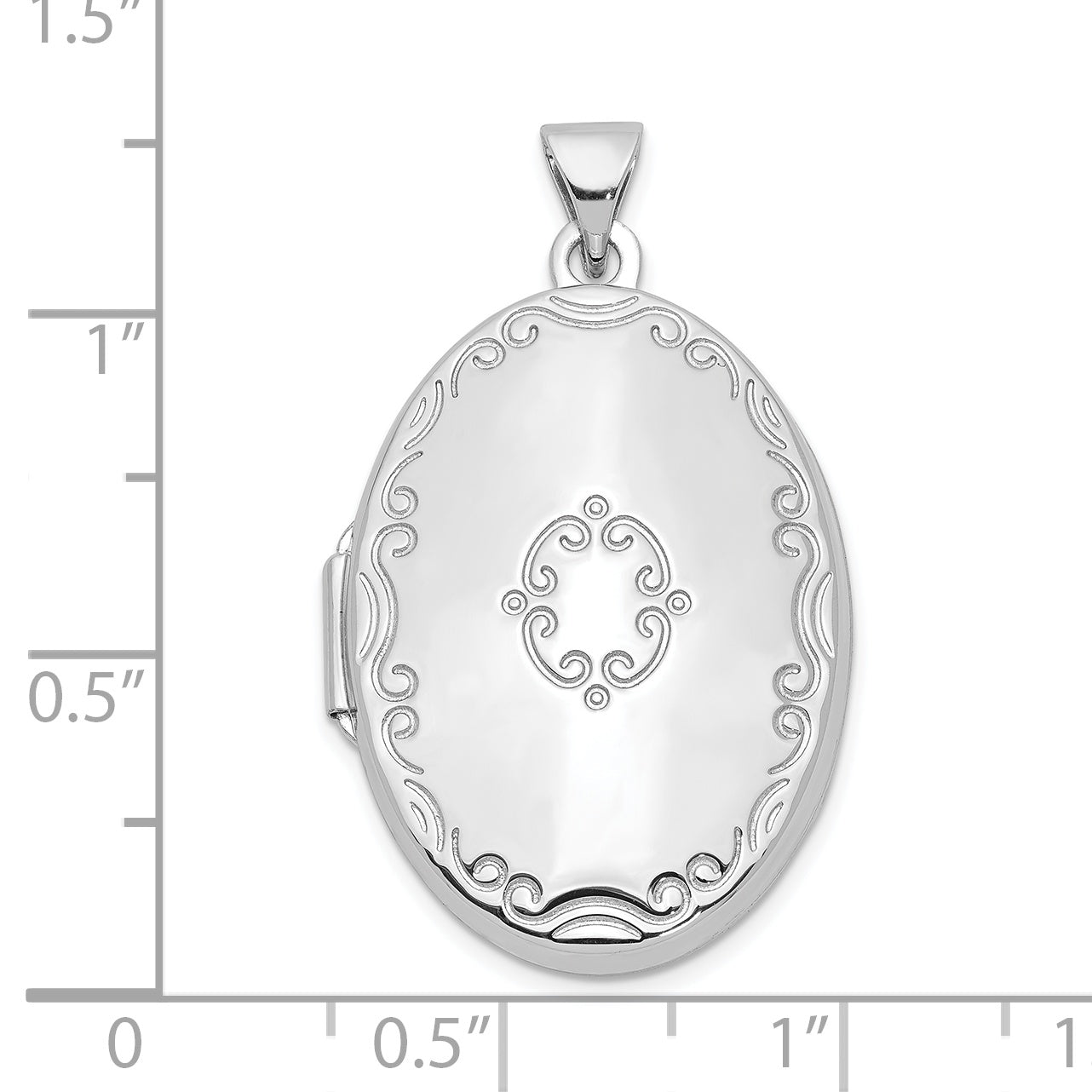 Sterling Silver Rhodium-plated 29mm Fancy Oval Family Locket