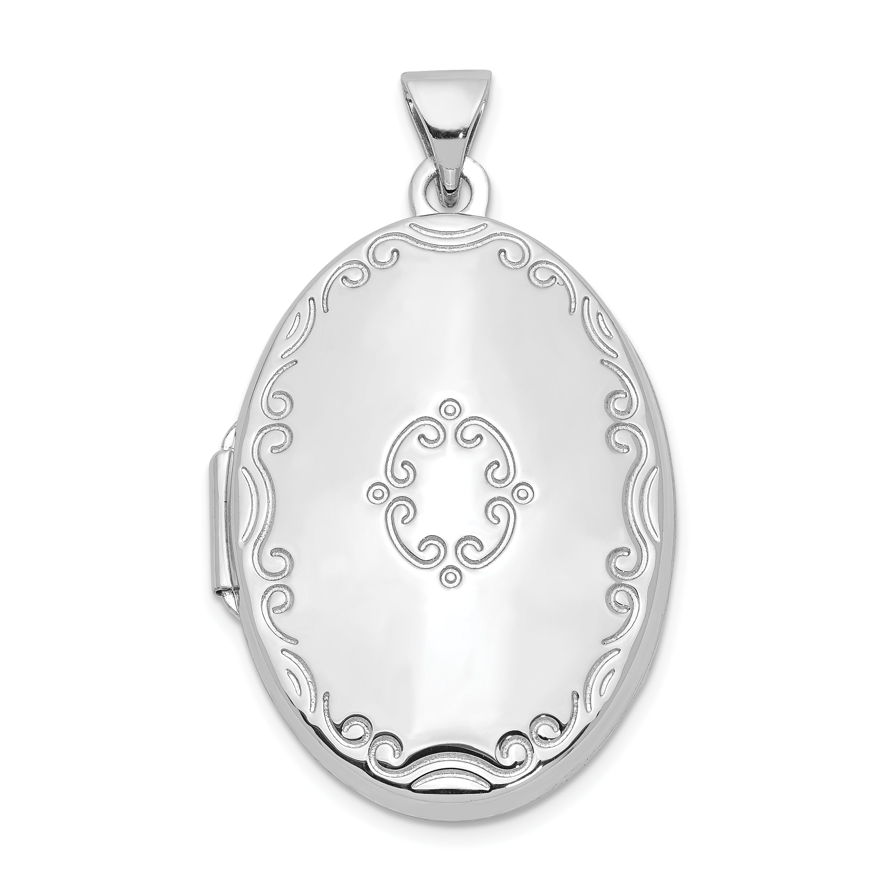 Sterling Silver Rhodium-plated 29mm Fancy Oval Family Locket