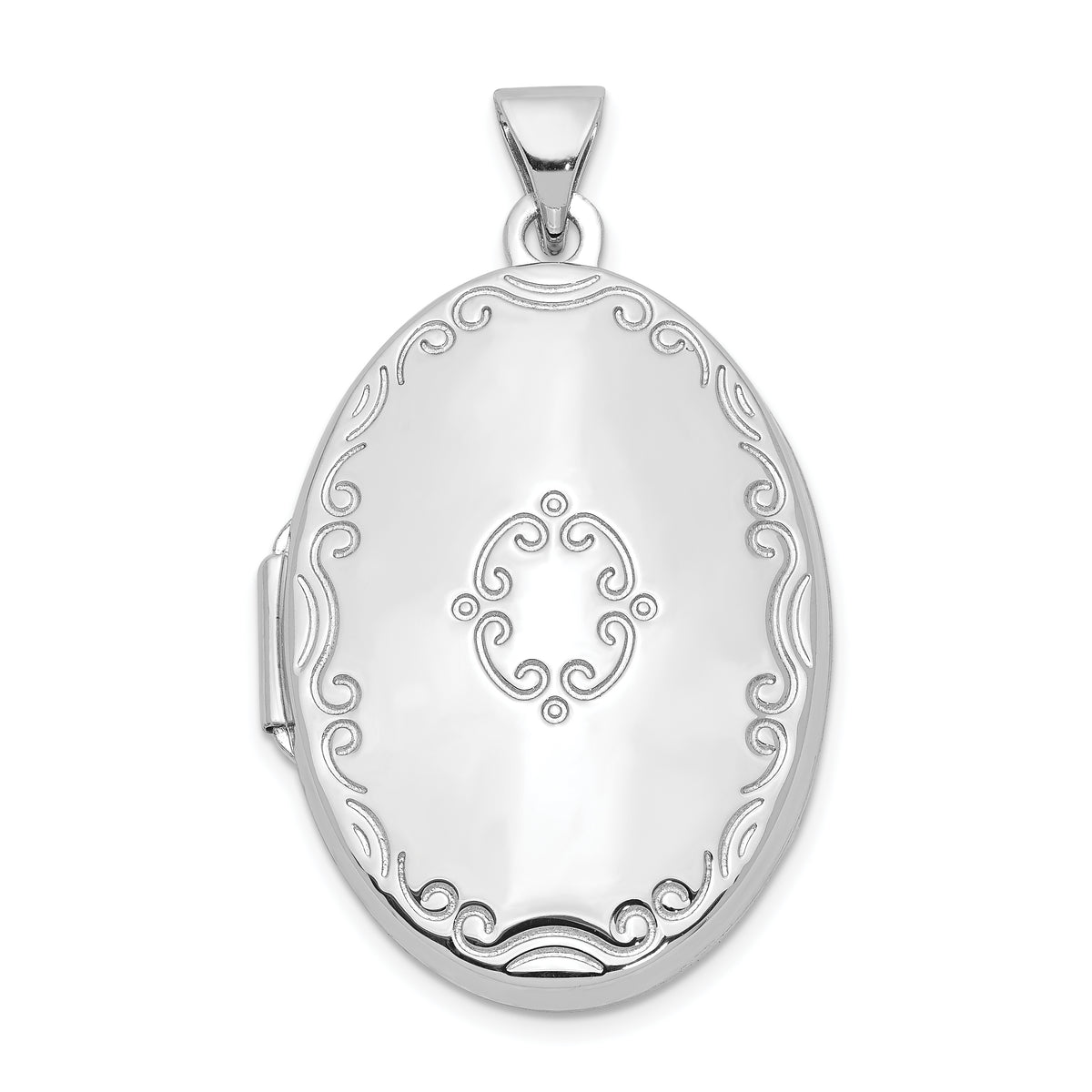 Sterling Silver Rhodium-plated 29mm Fancy Oval Family Locket