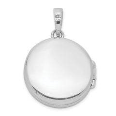 Sterling Silver Rhodium-plated Polished CZ 20mm Circle Locket