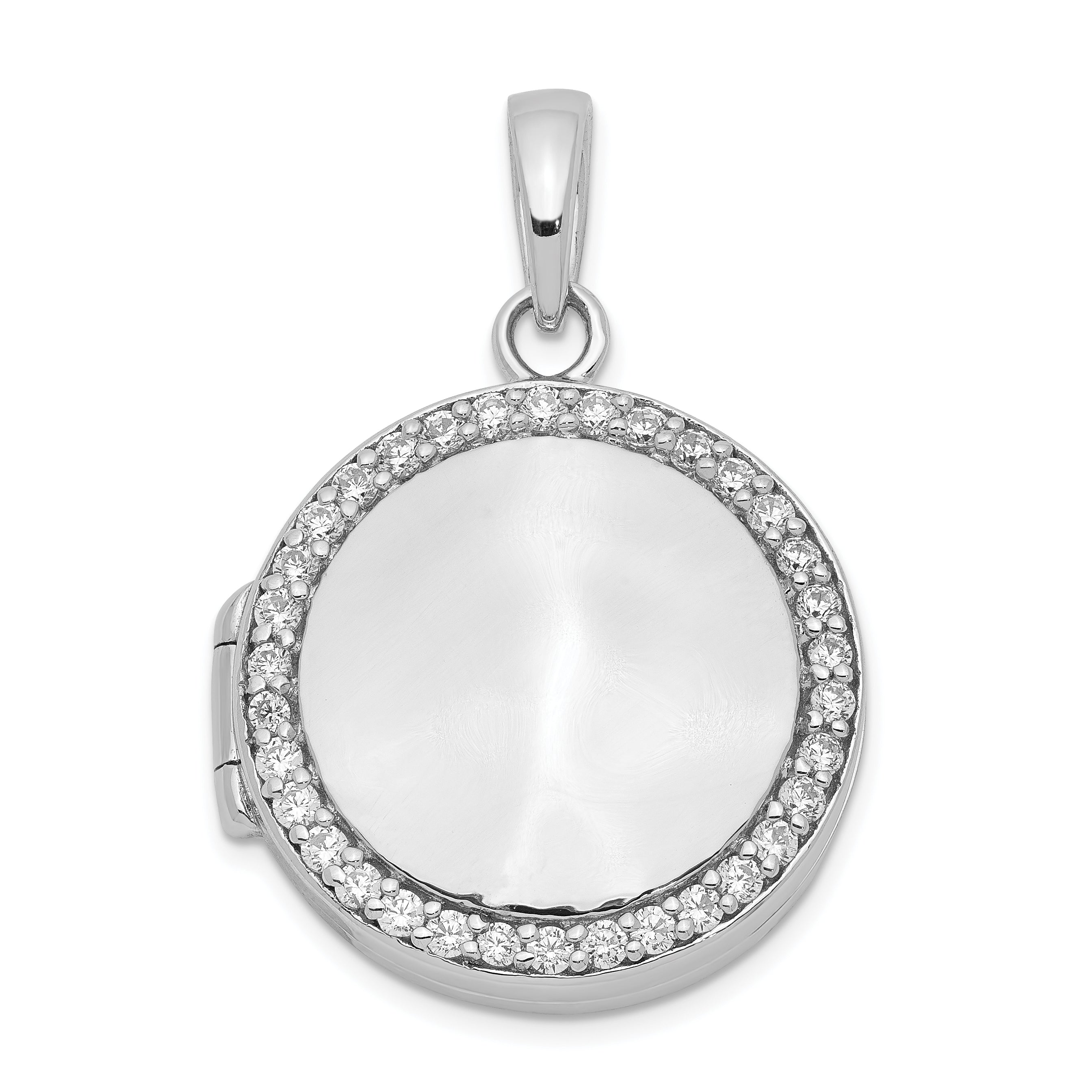 Sterling Silver Rhodium-plated Polished CZ 20mm Circle Locket Main image