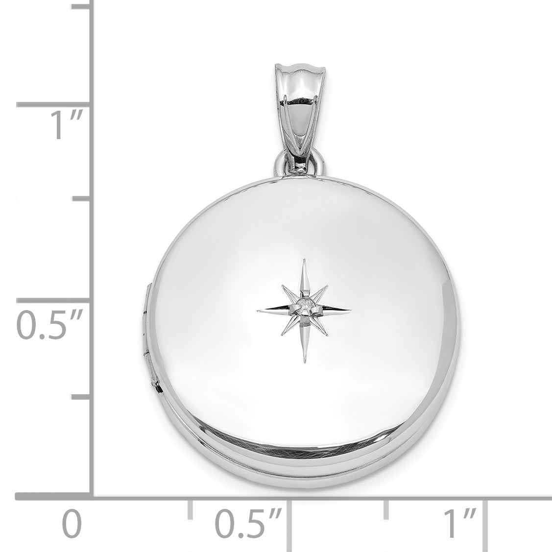 Sterling Silver Rhodium-plated 20mm Diamond Polished Round Locket
