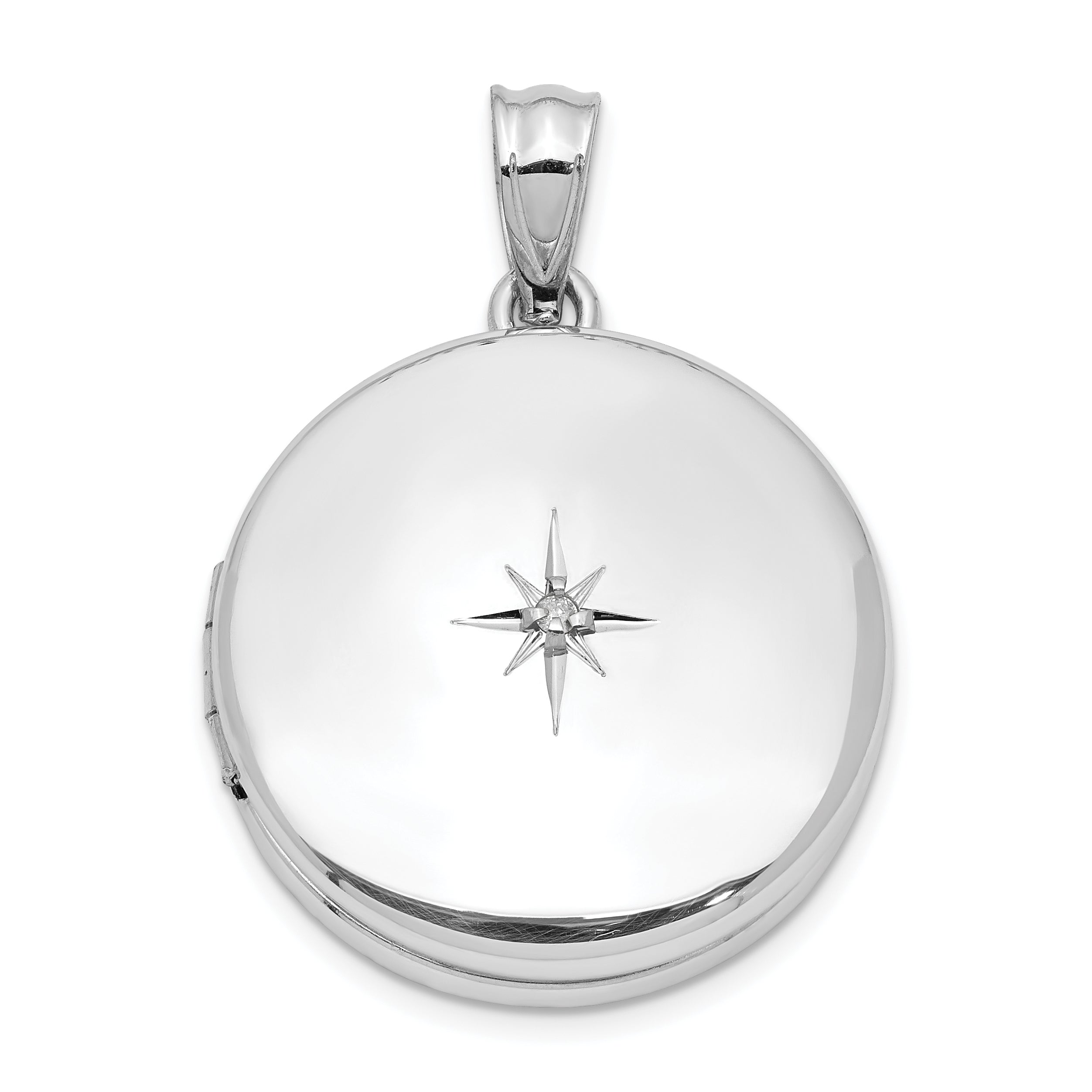 Sterling Silver Rhodium-plated 20mm Diamond Polished Round Locket Main image