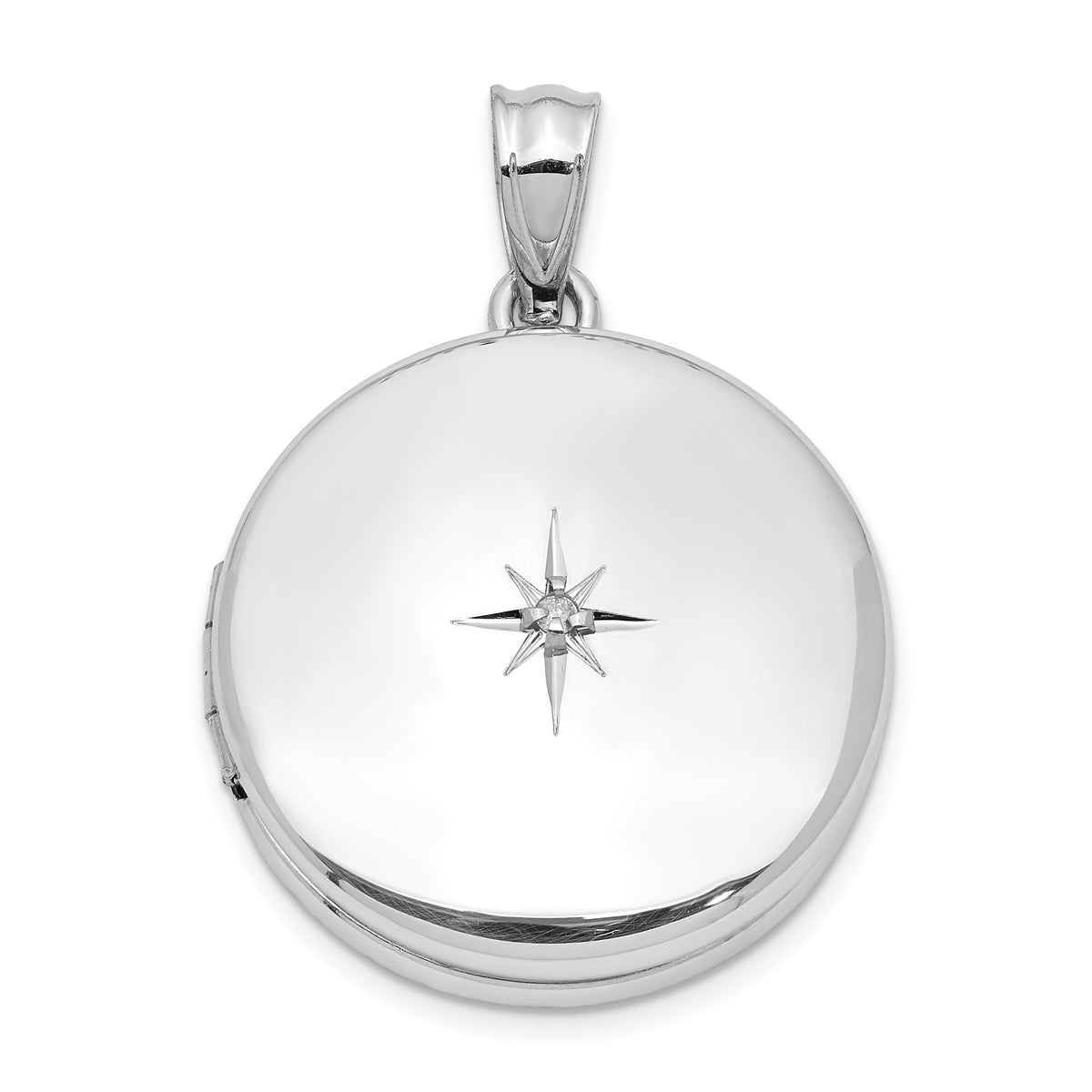 Sterling Silver Rhodium-plated 20mm Diamond Polished Round Locket