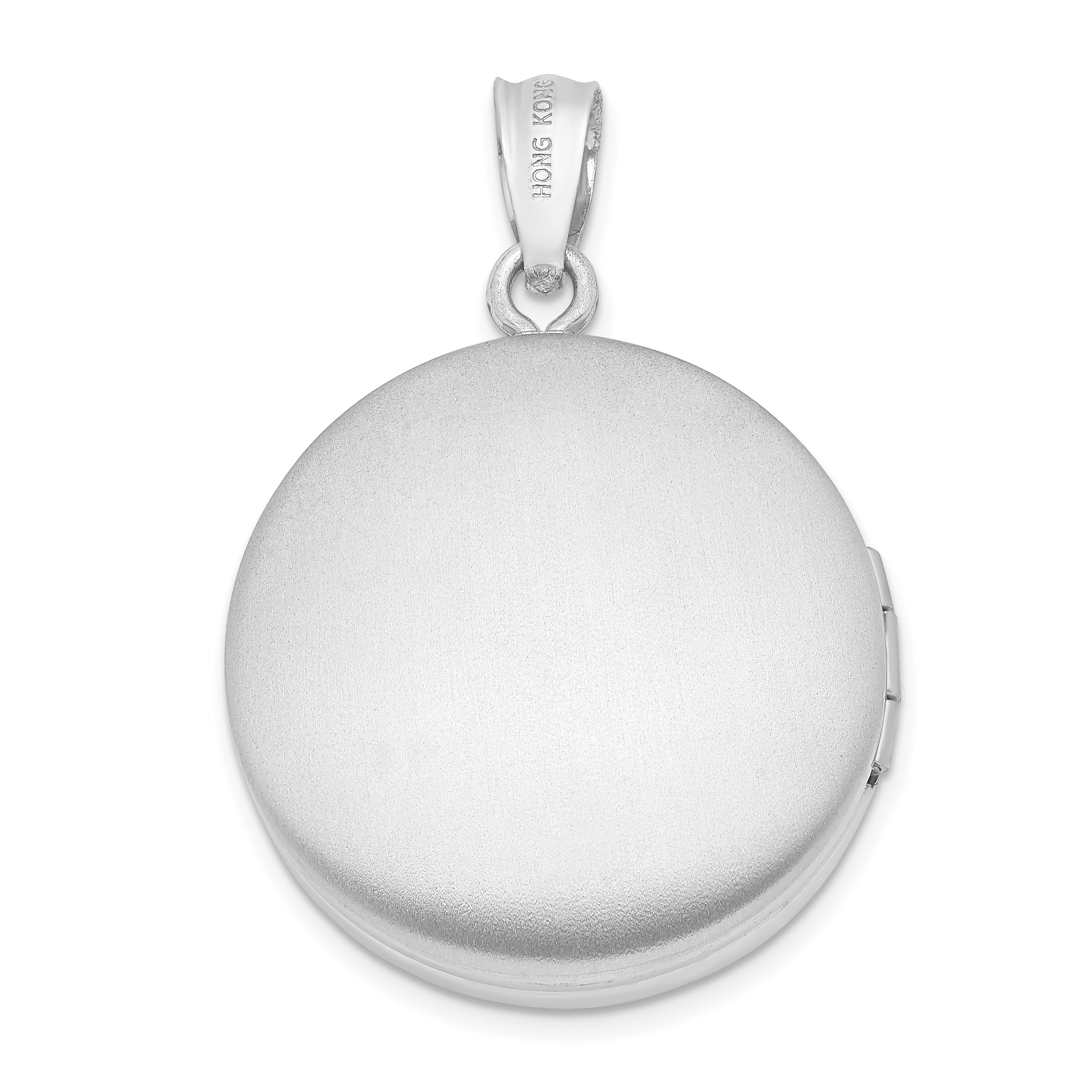 Sterling Silver Rhodium-plated 20mm Polished Scrolled Round Locket