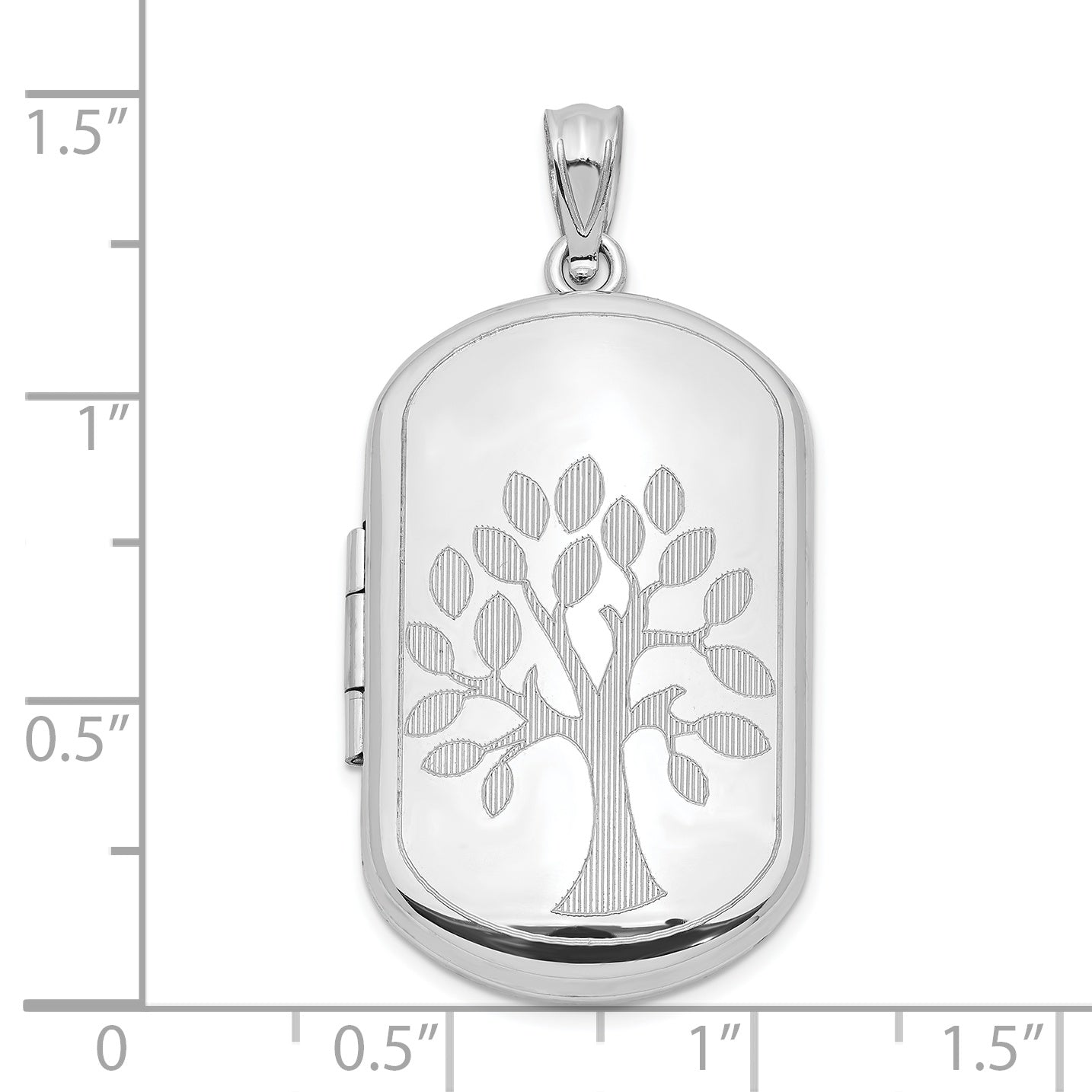 Sterling Silver Rhodium-plated 30mm Polished Tree Rectangular Locket