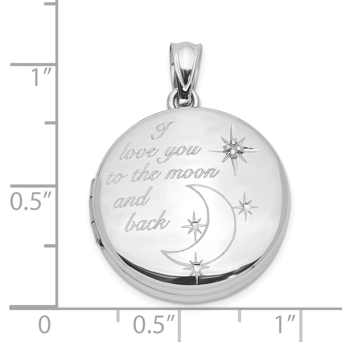 Sterling Silver Rh-pltd 20mm Diamond LOVE TO THE MOON Round Locket